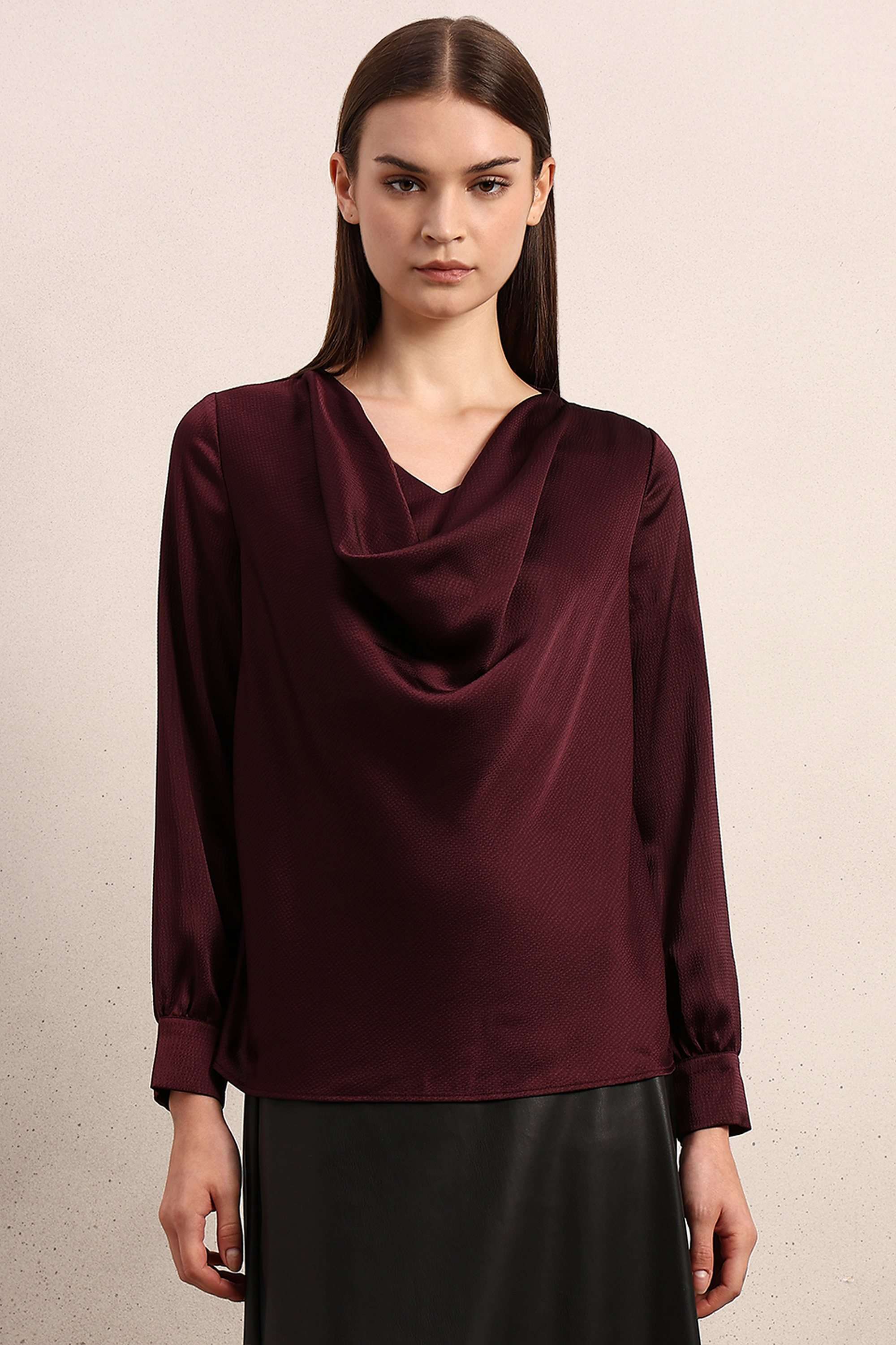 Textured-Blended-Fabric-Cowl-Neck-Women-Top