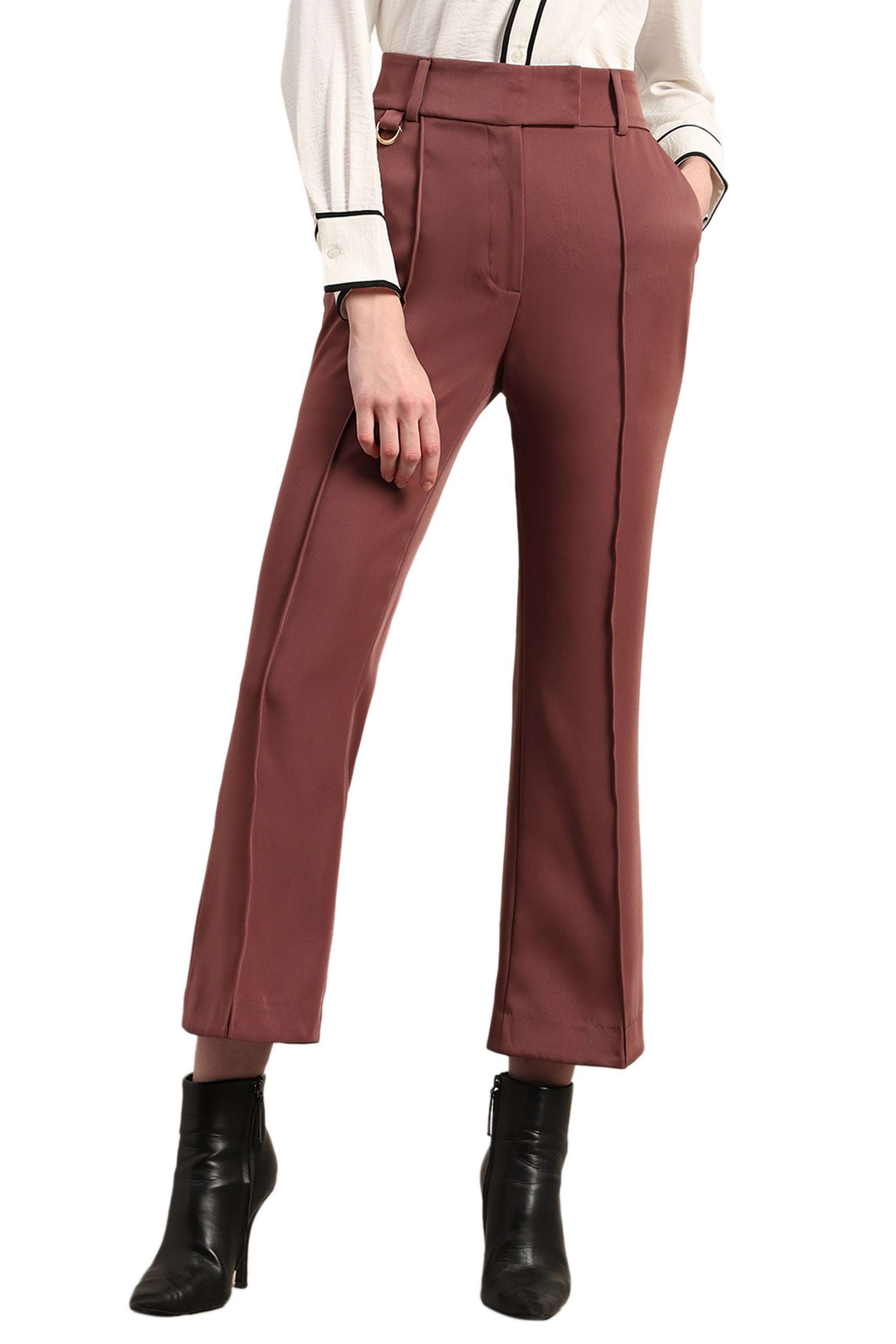Solid-Blended-Fabric-Regular-Fit-Women-s-Pants