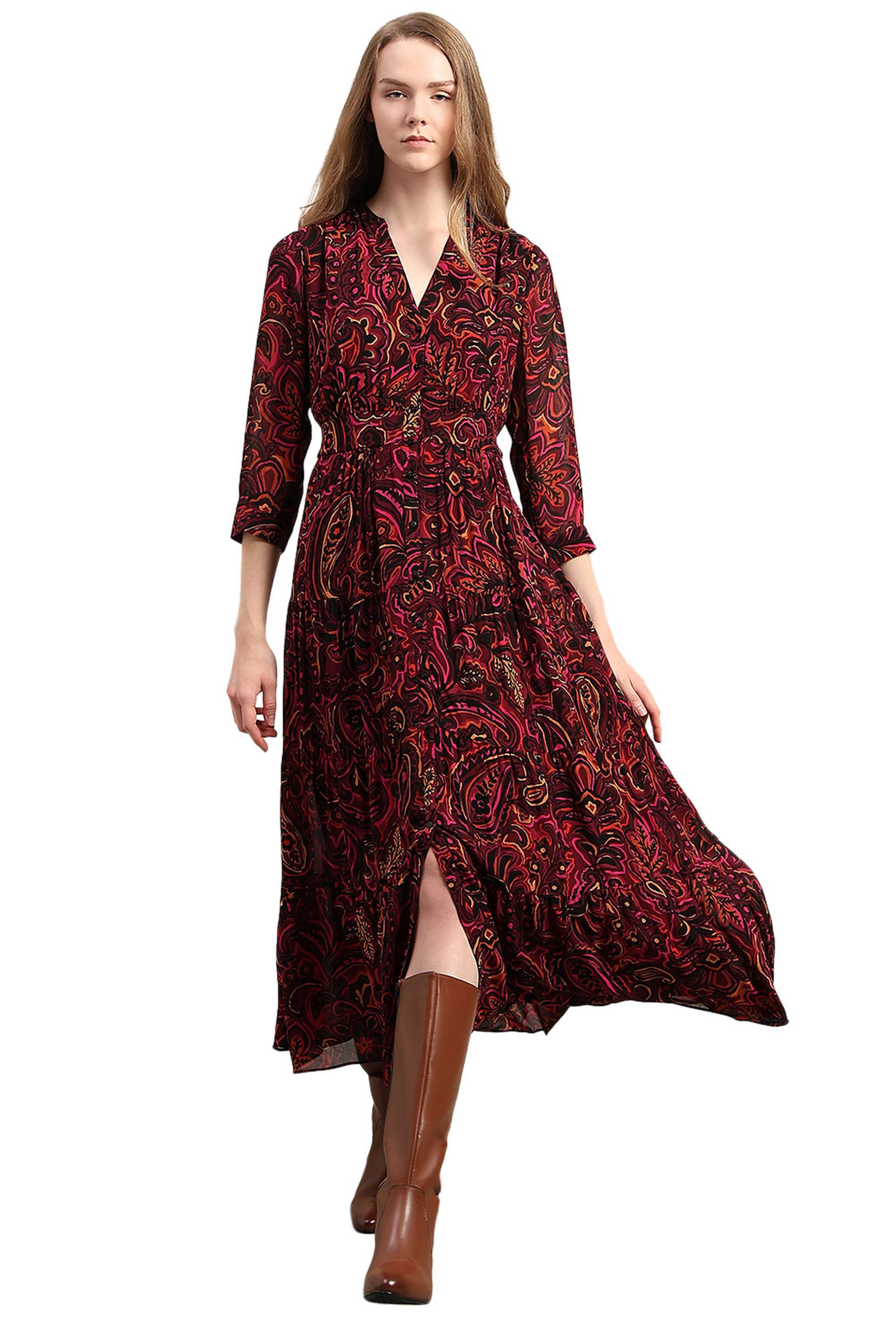 Solid-Blended-Fabric-Regular-Fit-Women-s-Dress