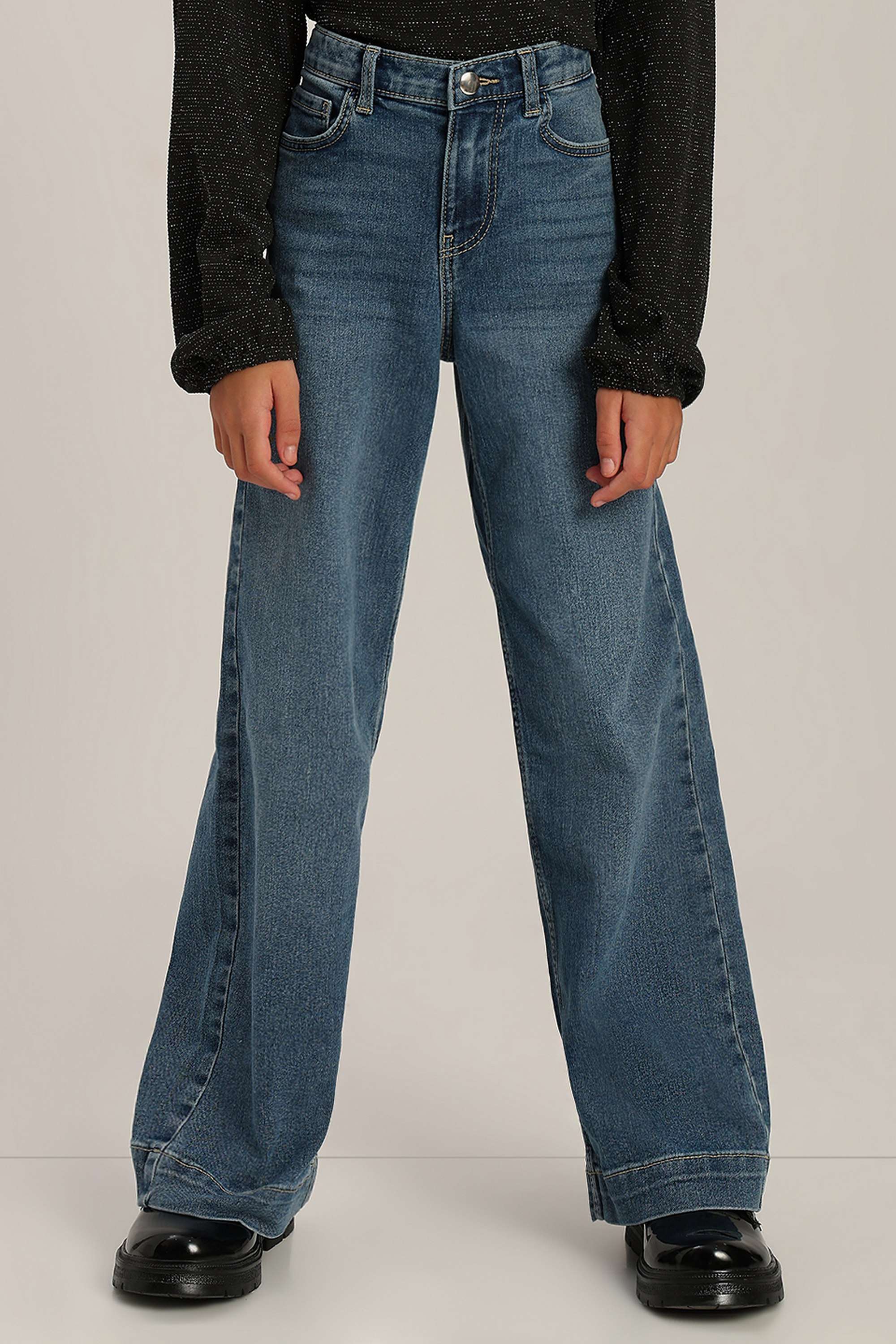 Solid-Blended-Fabric-Regular-Fit-Girls-Jeans