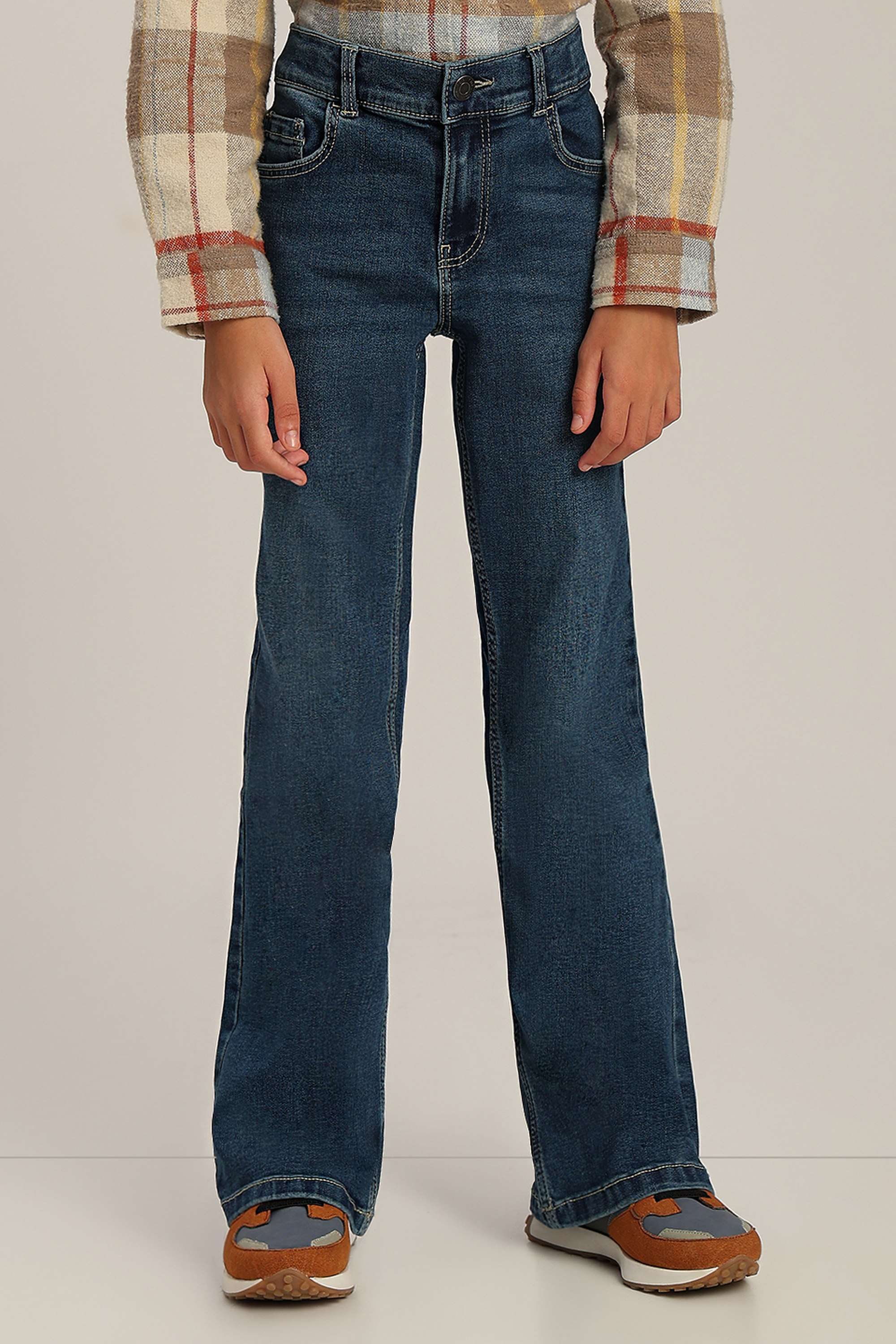 Checks-Blended-Fabric-Regular-Fit-Girls-Jeans