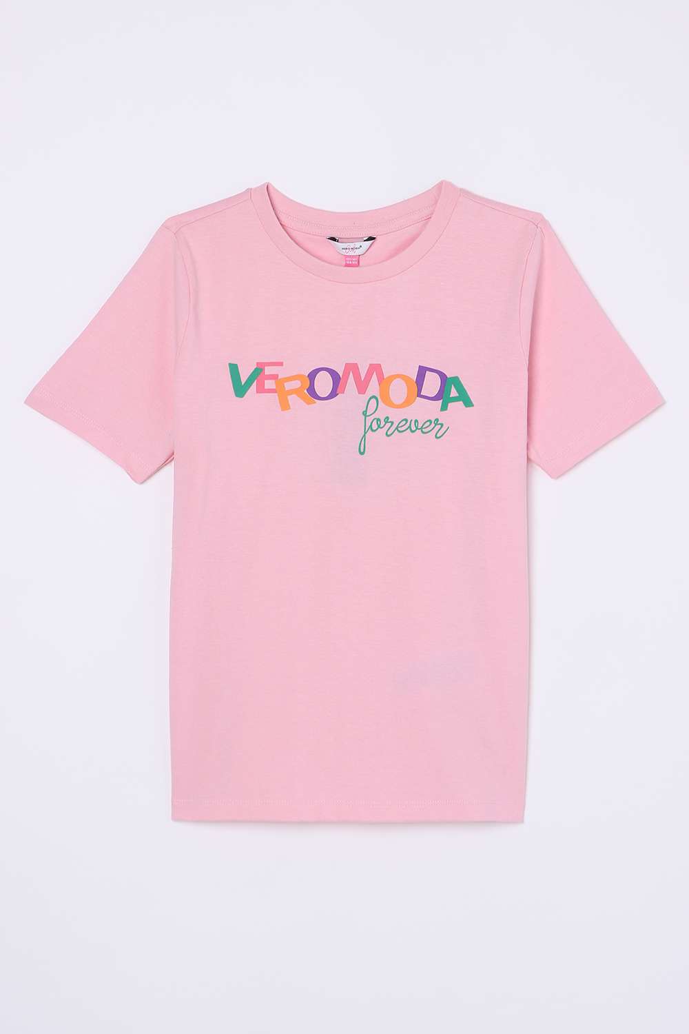 Solid-Blended-Fabric-Round-Neck-Girls-T-Shirt