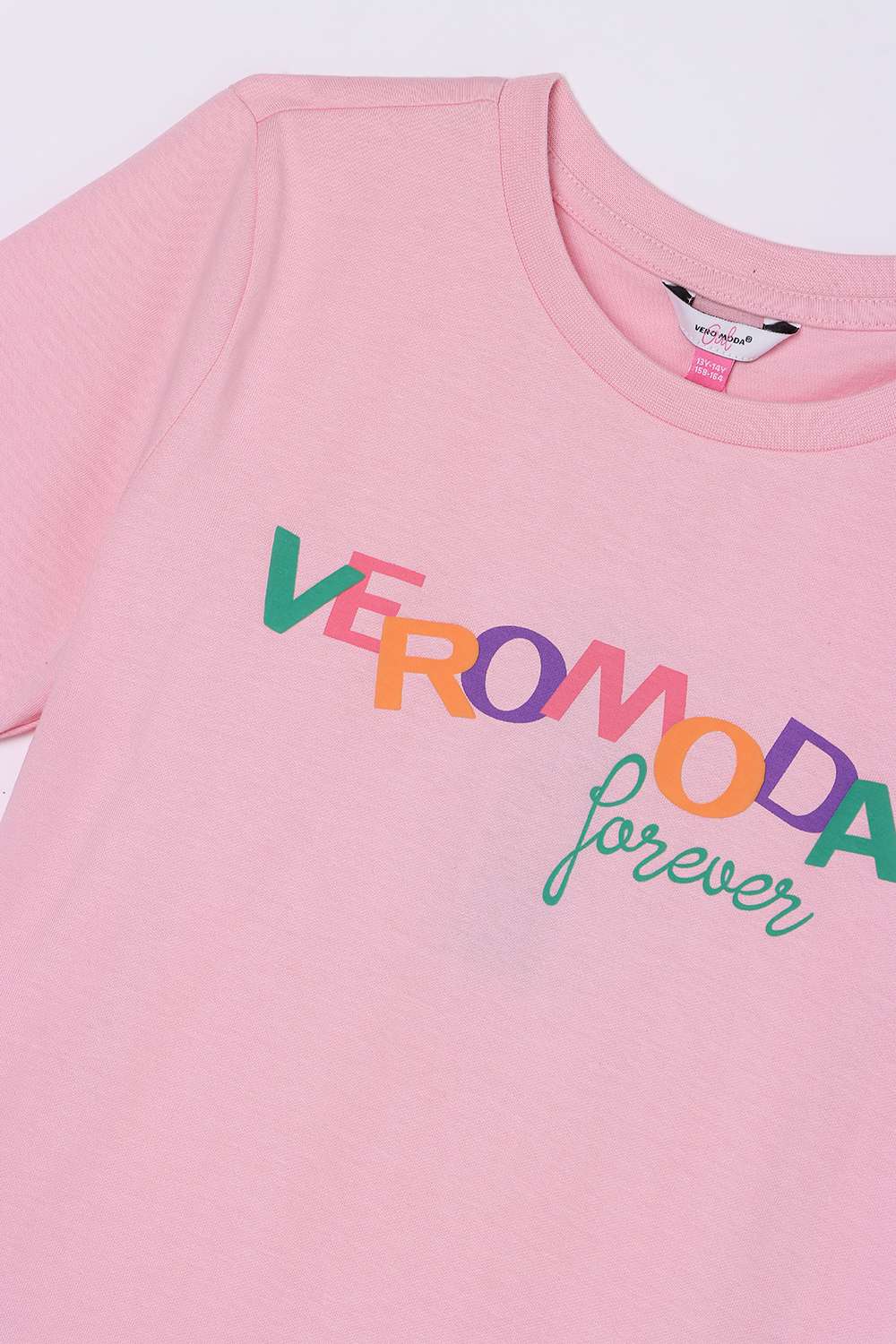 Solid-Blended-Fabric-Round-Neck-Girls-T-Shirt