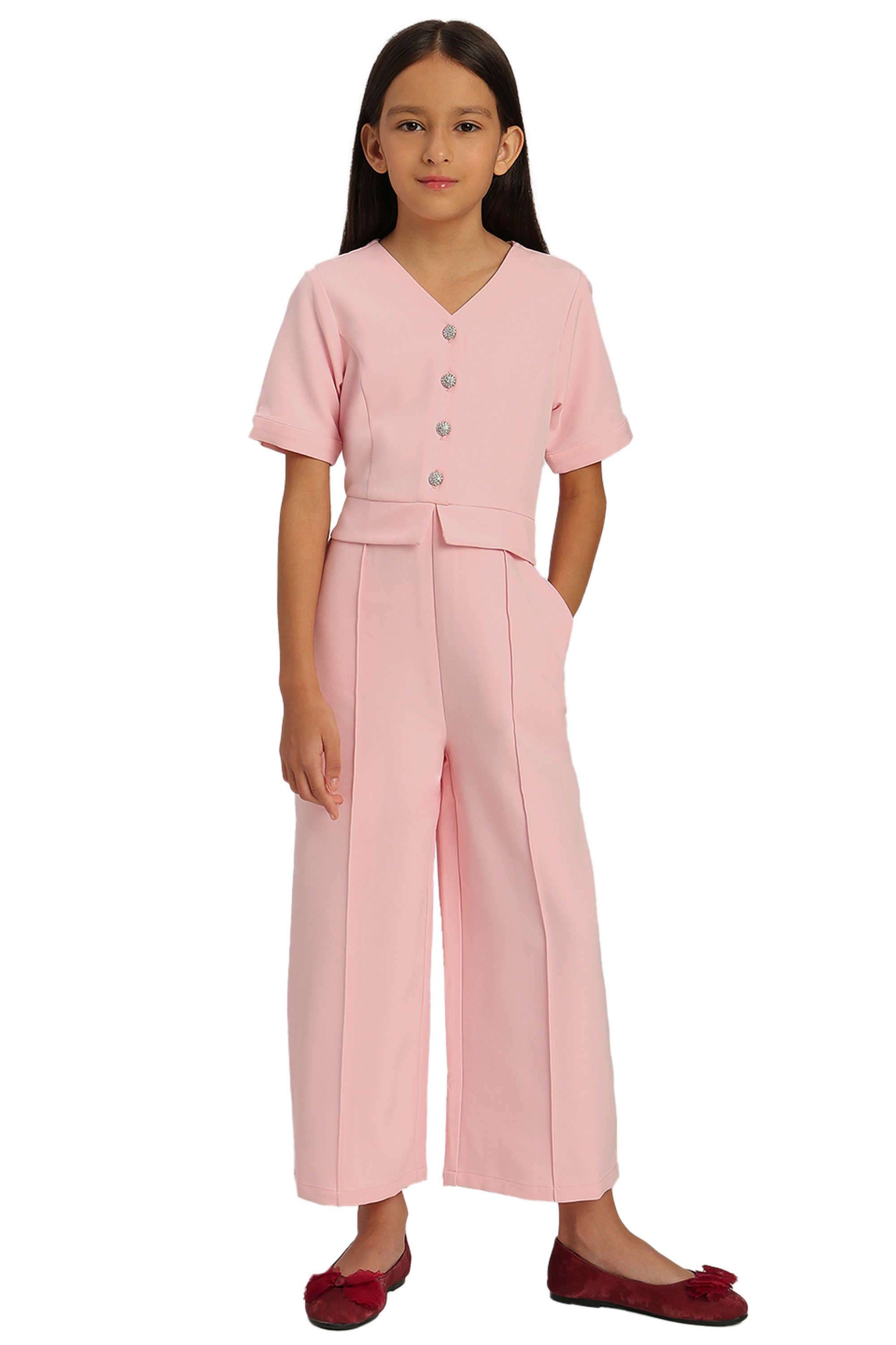 Solid-Polyester-Collared-Girl-s-Casual-Wear-Jumpsuit
