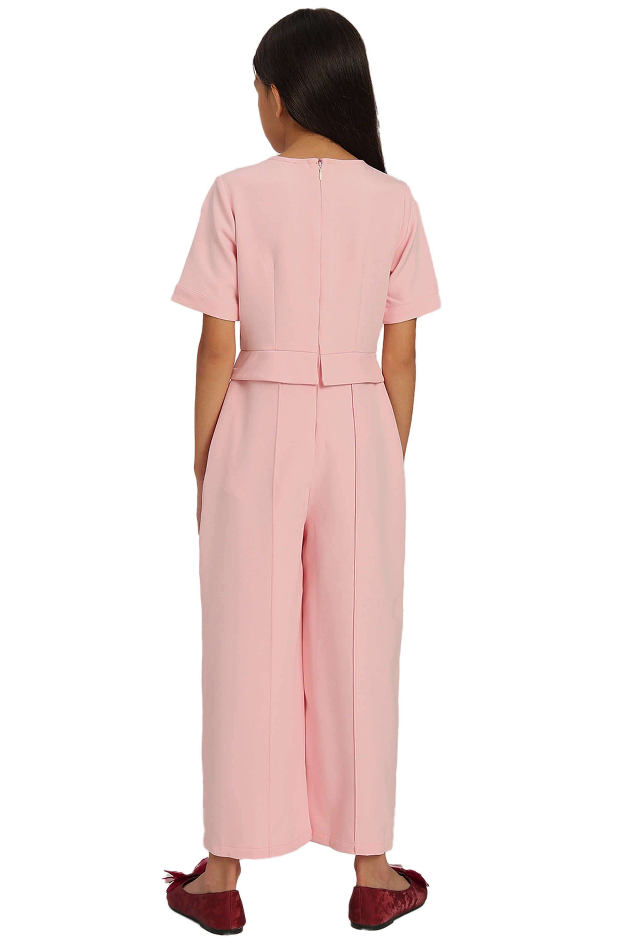 Solid-Polyester-Collared-Girl-s-Casual-Wear-Jumpsuit