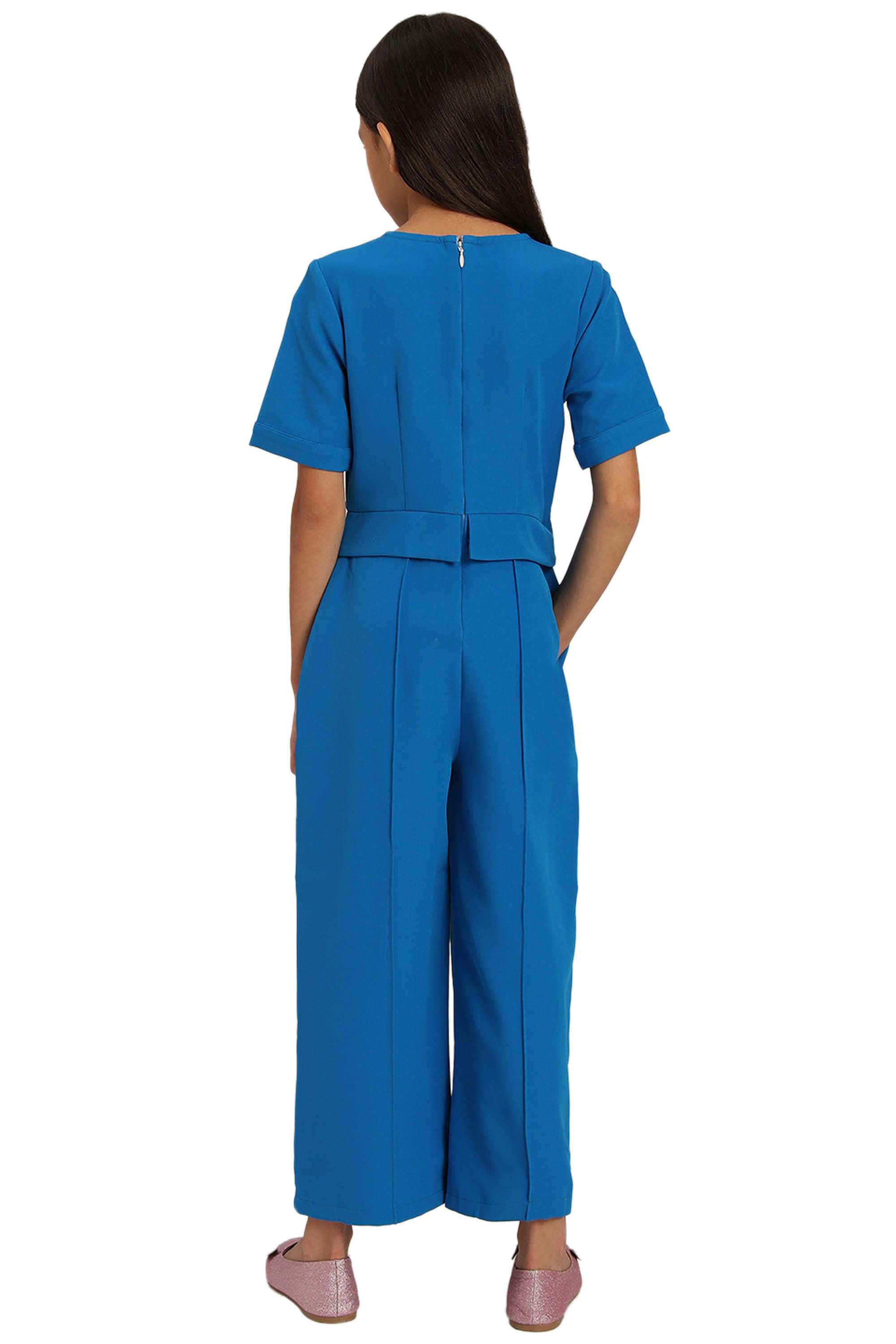 Solid-Polyester-Collared-Girl-s-Casual-Wear-Jumpsuit