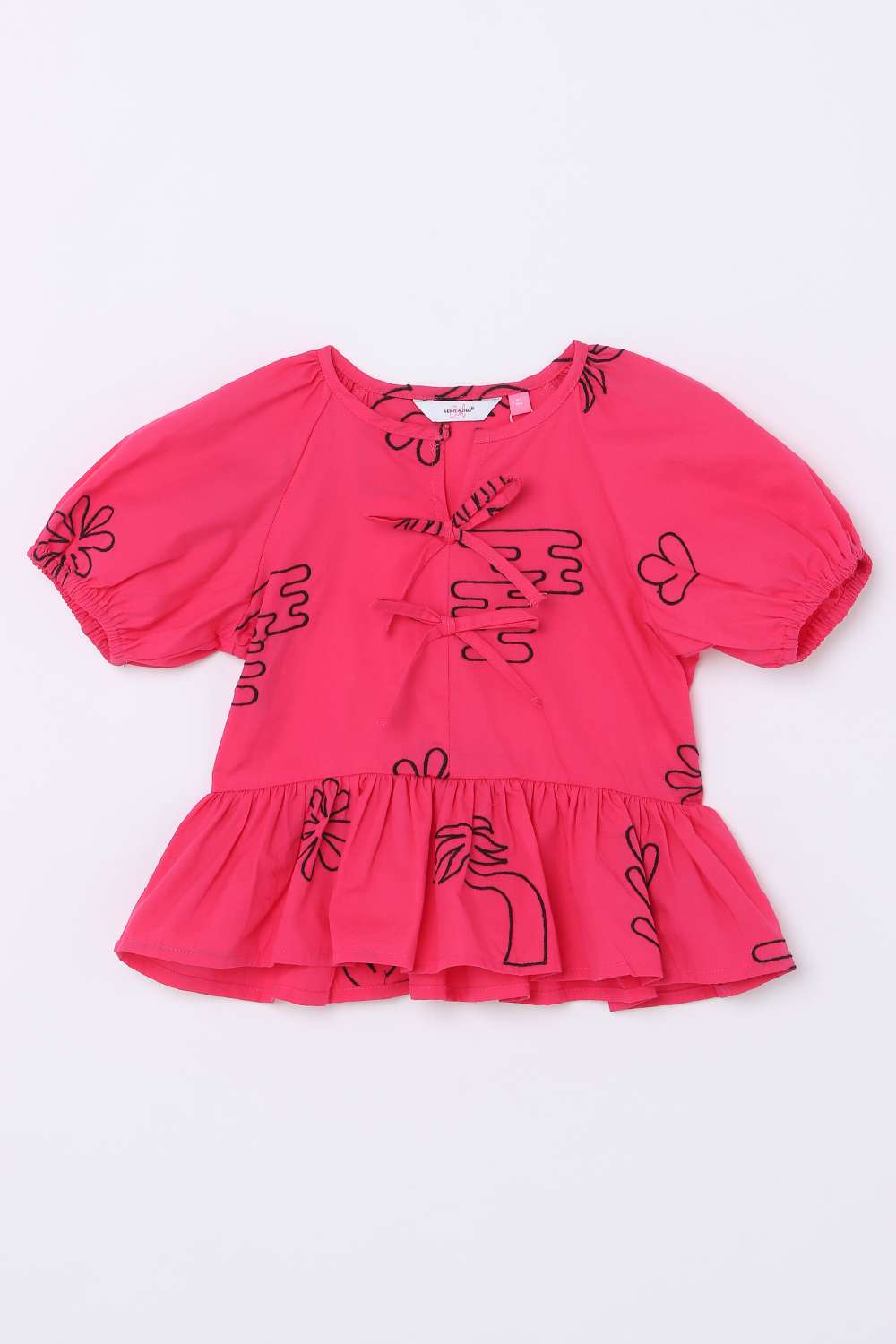 Solid-Blended-Fabric-Round-Neck-Girls-Top