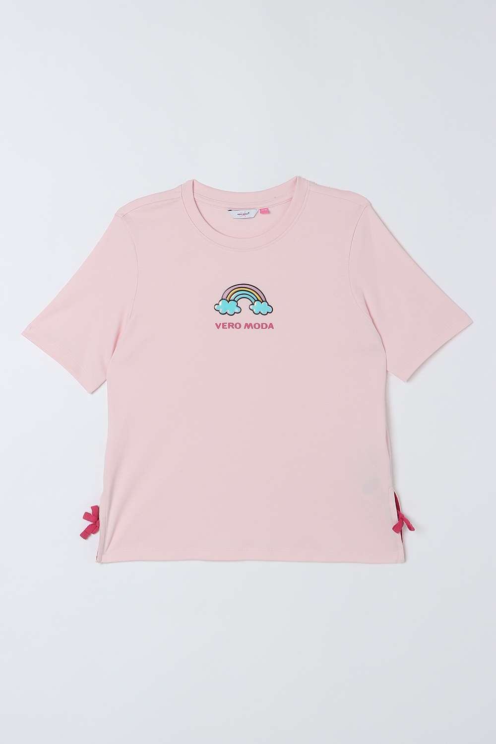 Solid-Blended-Fabric-Round-Neck-Girls-T-Shirt