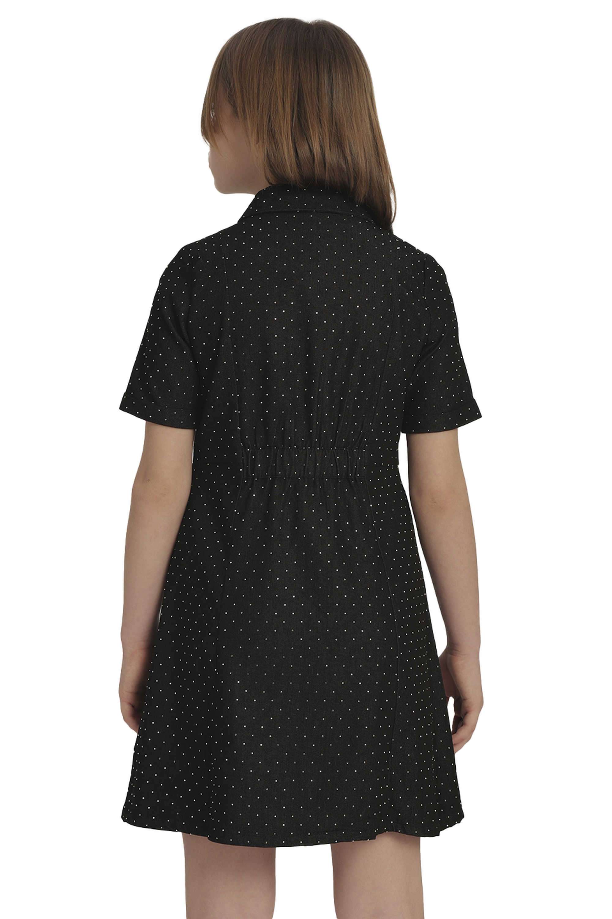 Polka-Dots-Blended-Fabric-Round-Neck-Girl-s-Casual-Wear-Dress