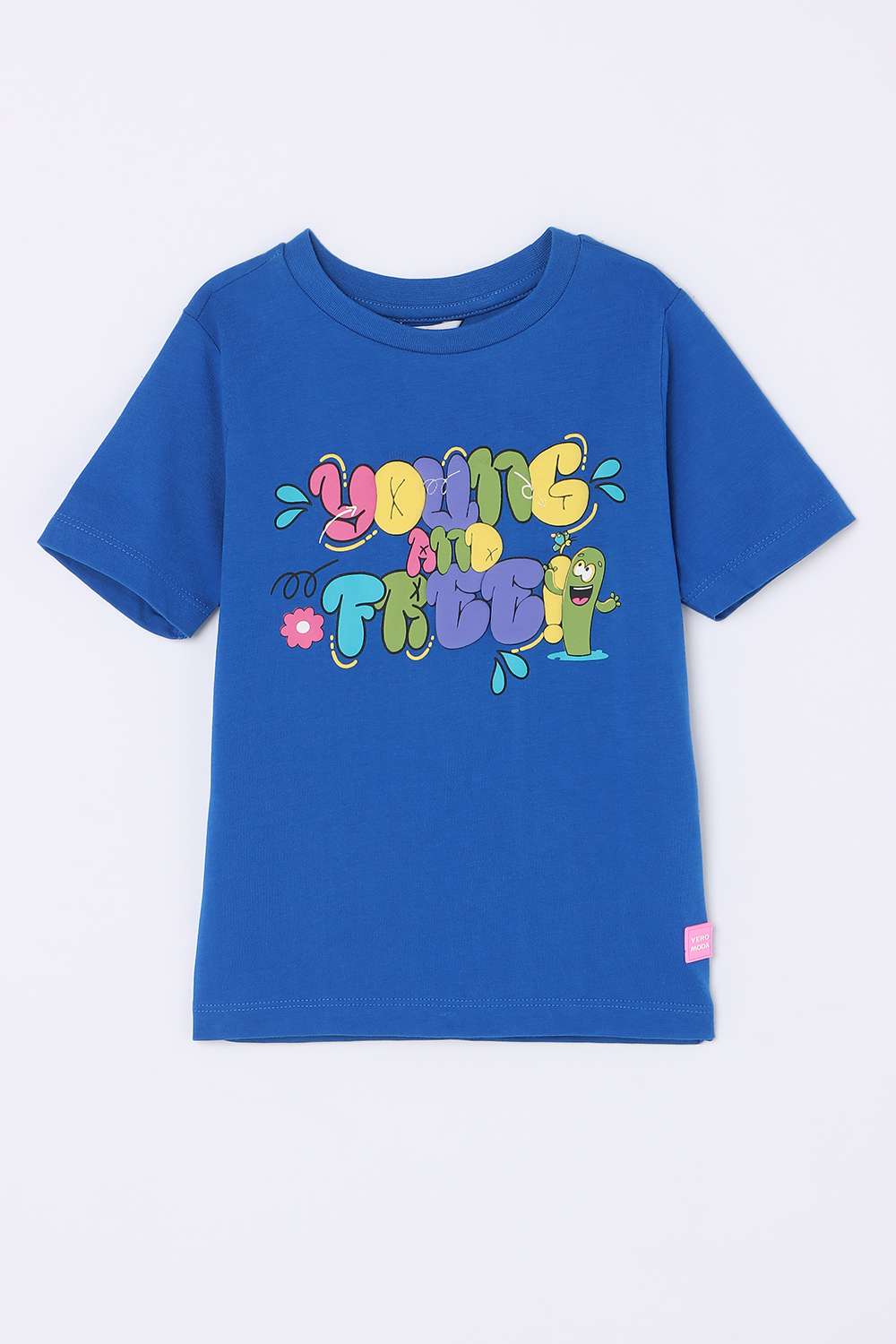 Solid-Blended-Fabric-Round-Neck-Girls-T-Shirt