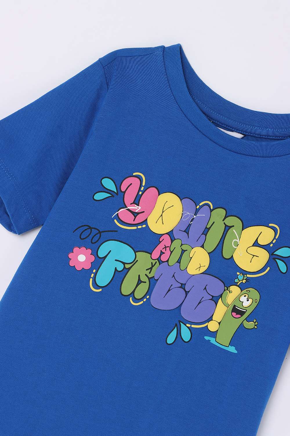 Solid-Blended-Fabric-Round-Neck-Girls-T-Shirt