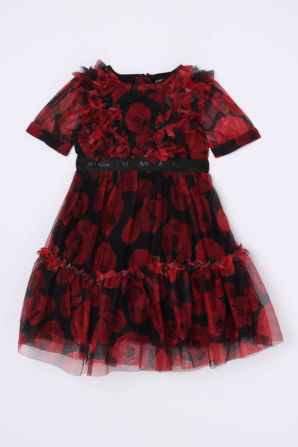 Solid-Blended-Fabric-Round-Neck-Girls-Casual-Wear-Dress