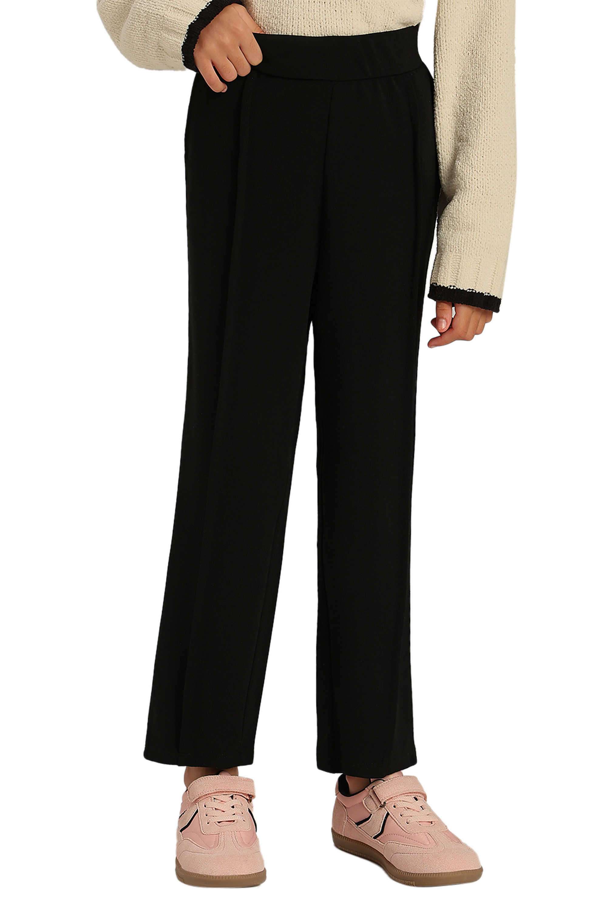 Solid-Blended-Fabric-Regular-Fit-Girl-s-Pants