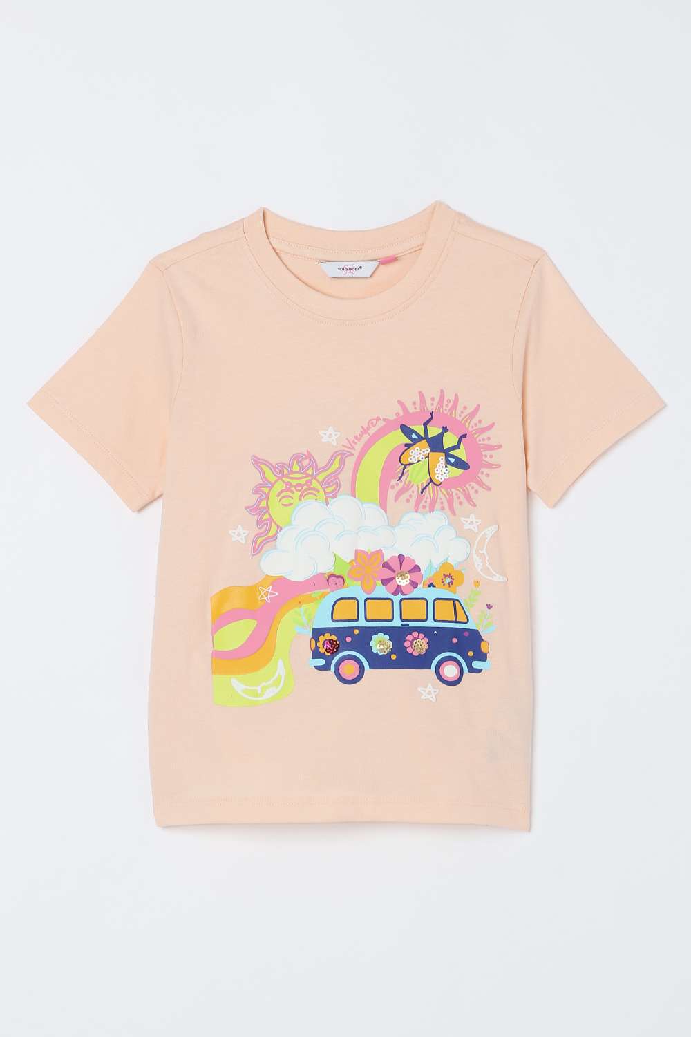 Solid-Blended-Fabric-Round-Neck-Girls-T-Shirt