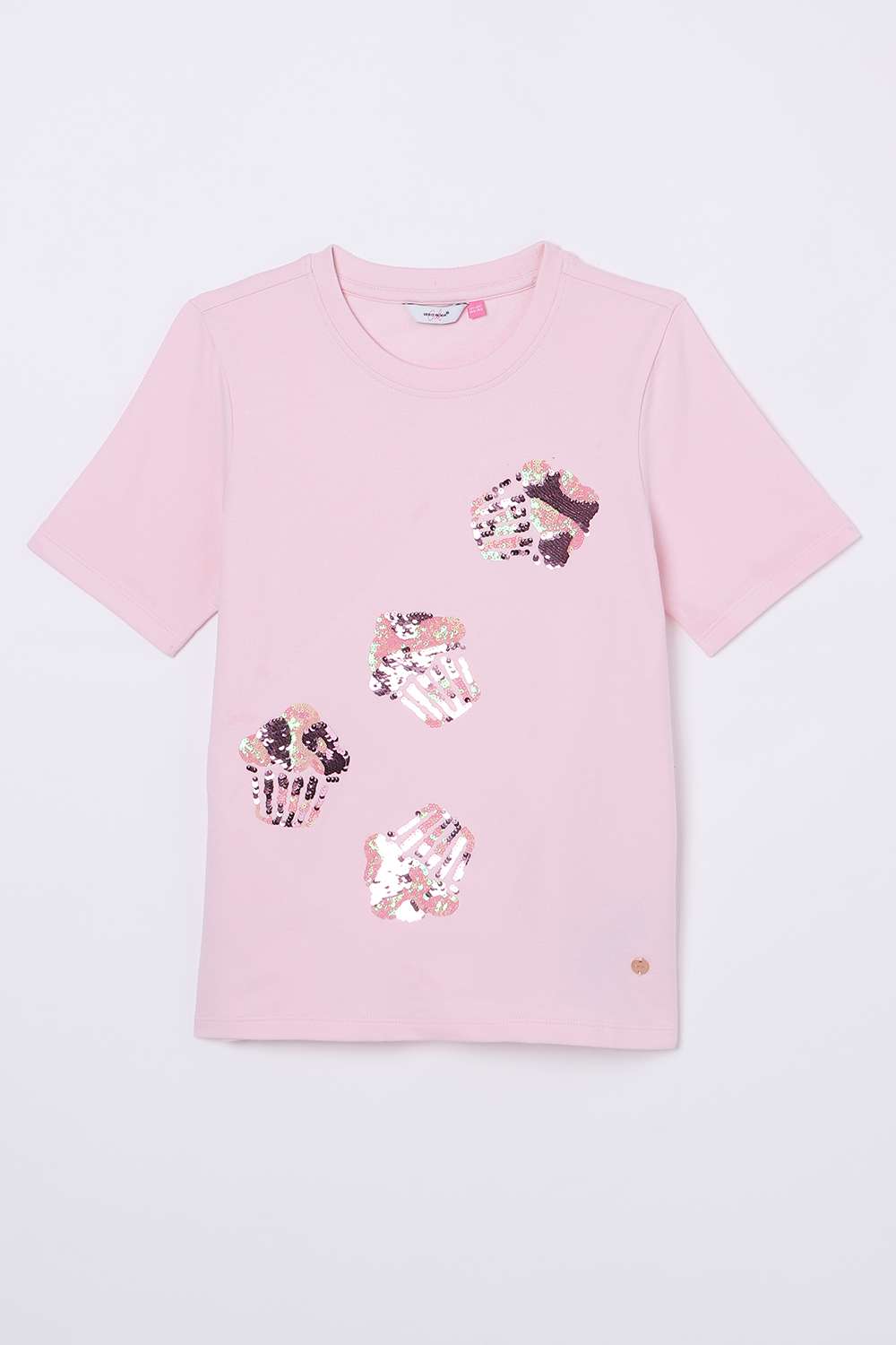 Solid-Blended-Fabric-Round-Neck-Girls-T-Shirt