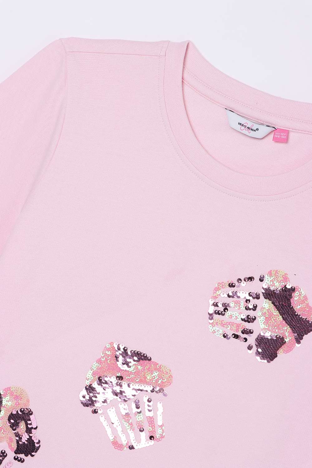 Solid-Blended-Fabric-Round-Neck-Girls-T-Shirt