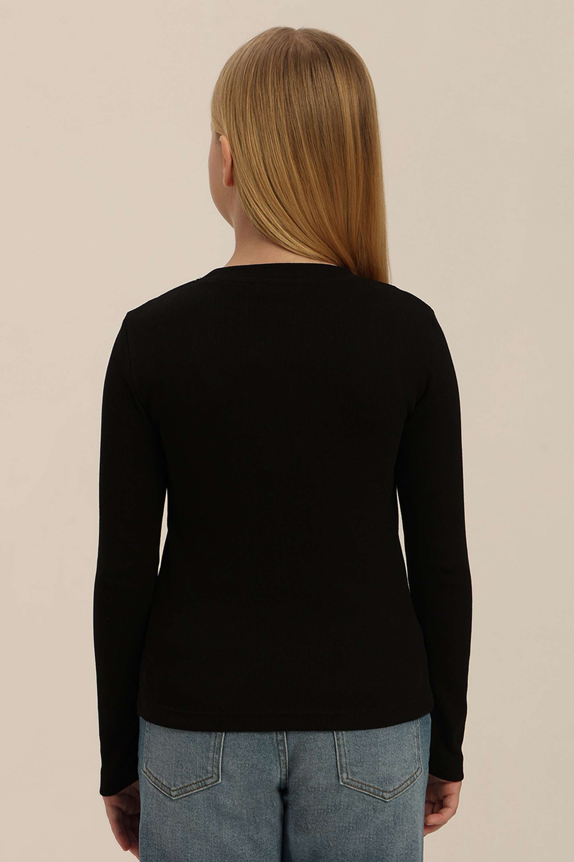 Solid-Blended-Fabric-Round-Neck-Girls-T-Shirt
