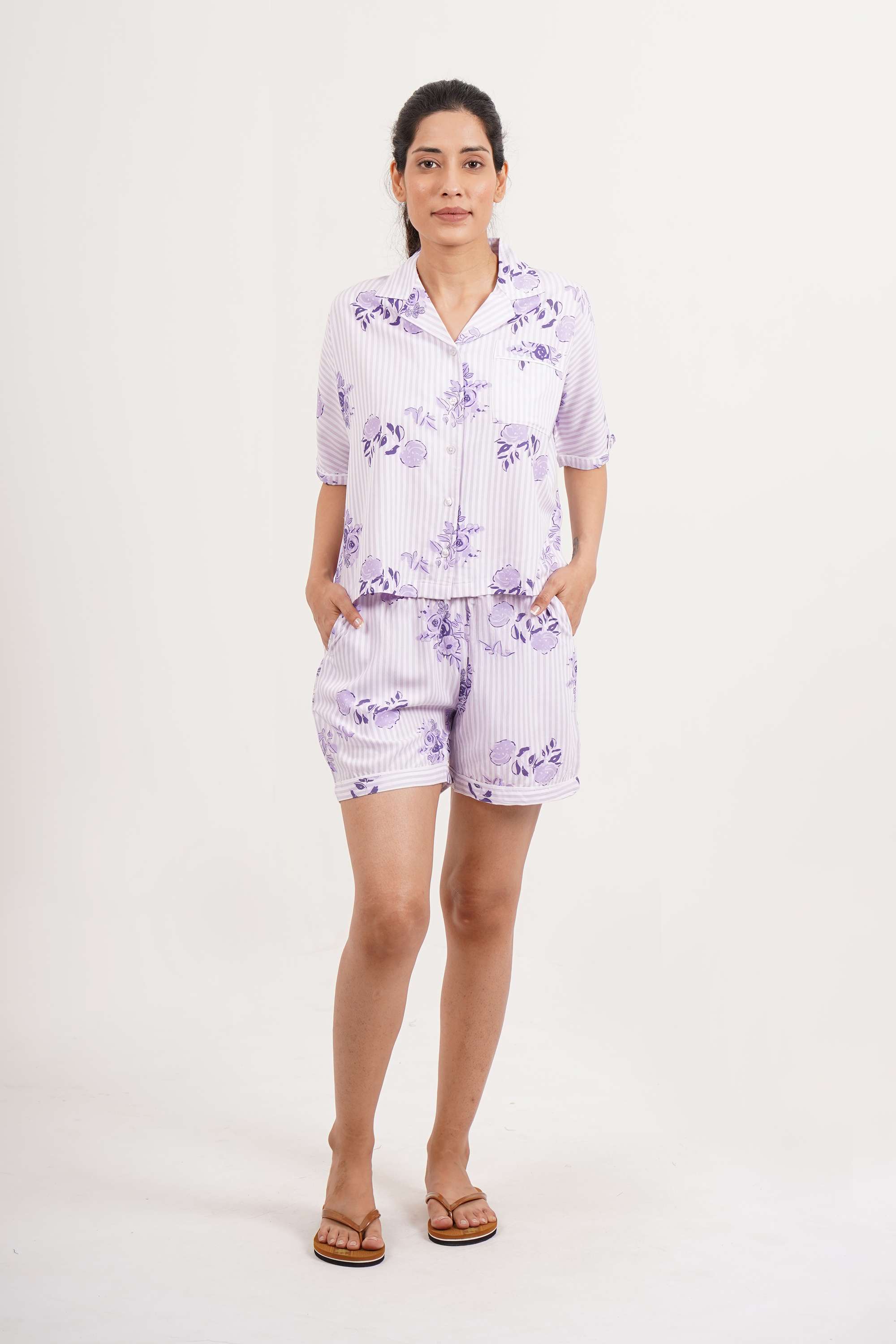 intune Floral Collared Blended Fabric Women Casual Shirt-picture-30