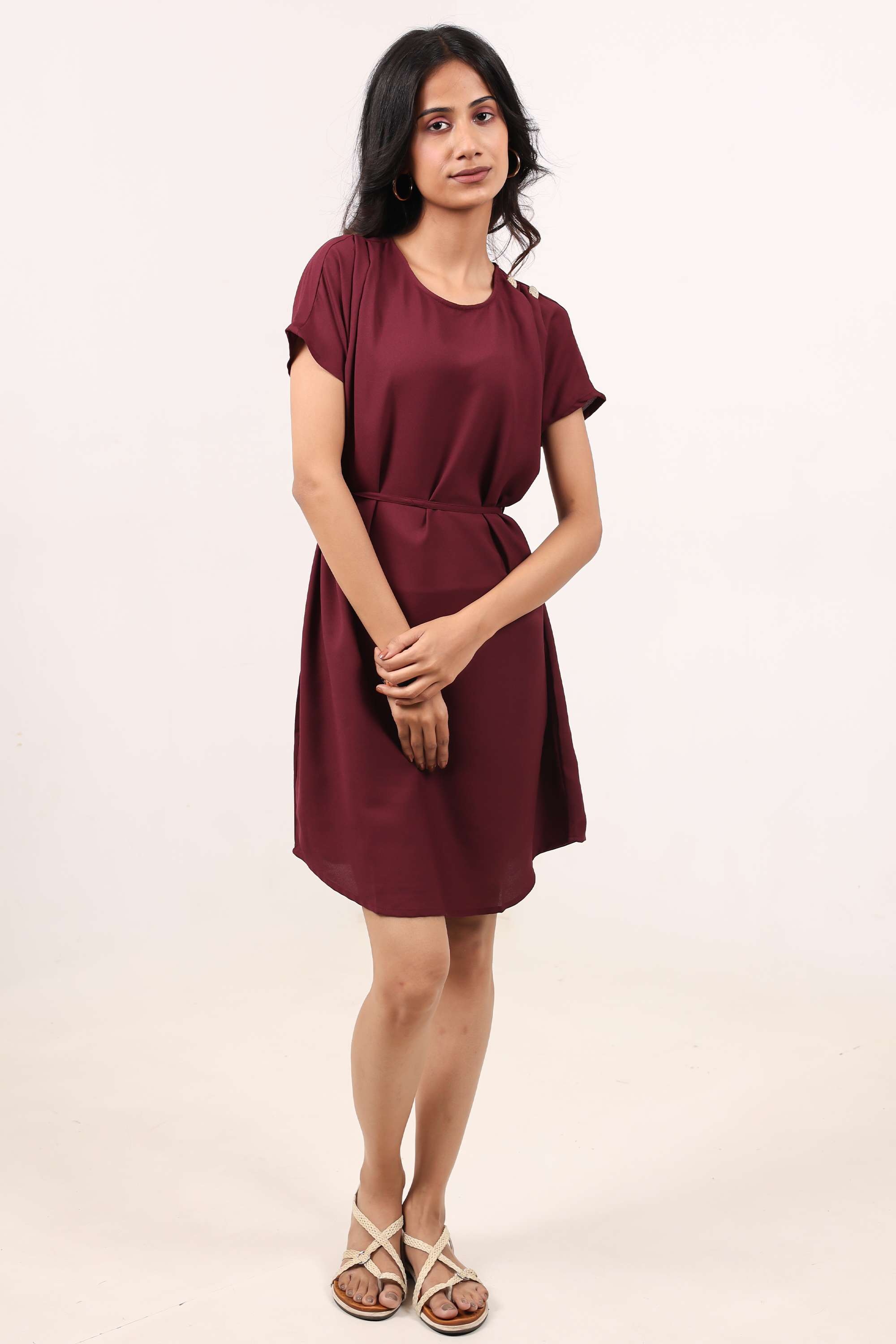 intune Solid Round Neck Polyester Women Dress-picture-39