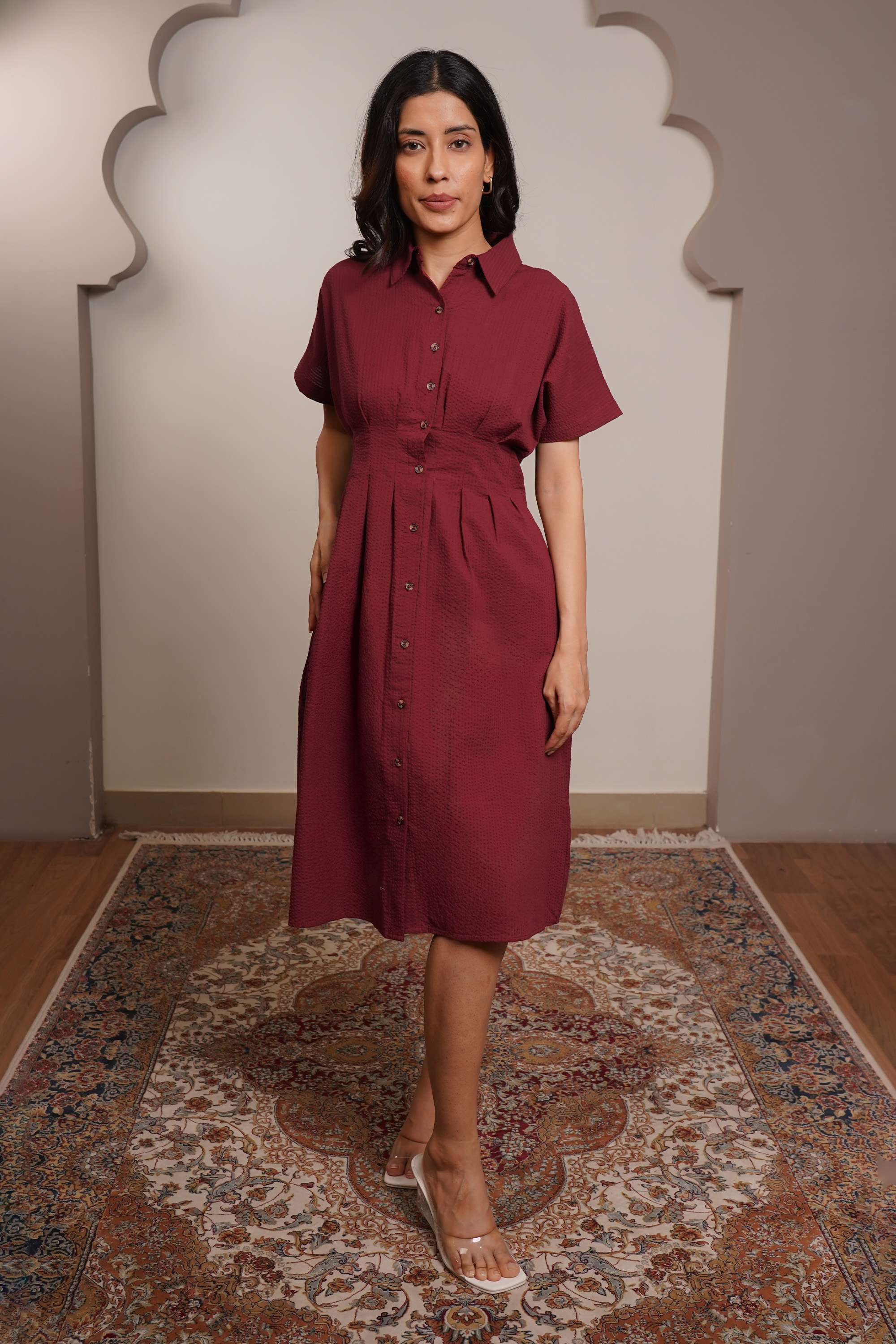 intune Solid Collared Cotton Women Dress-picture-36