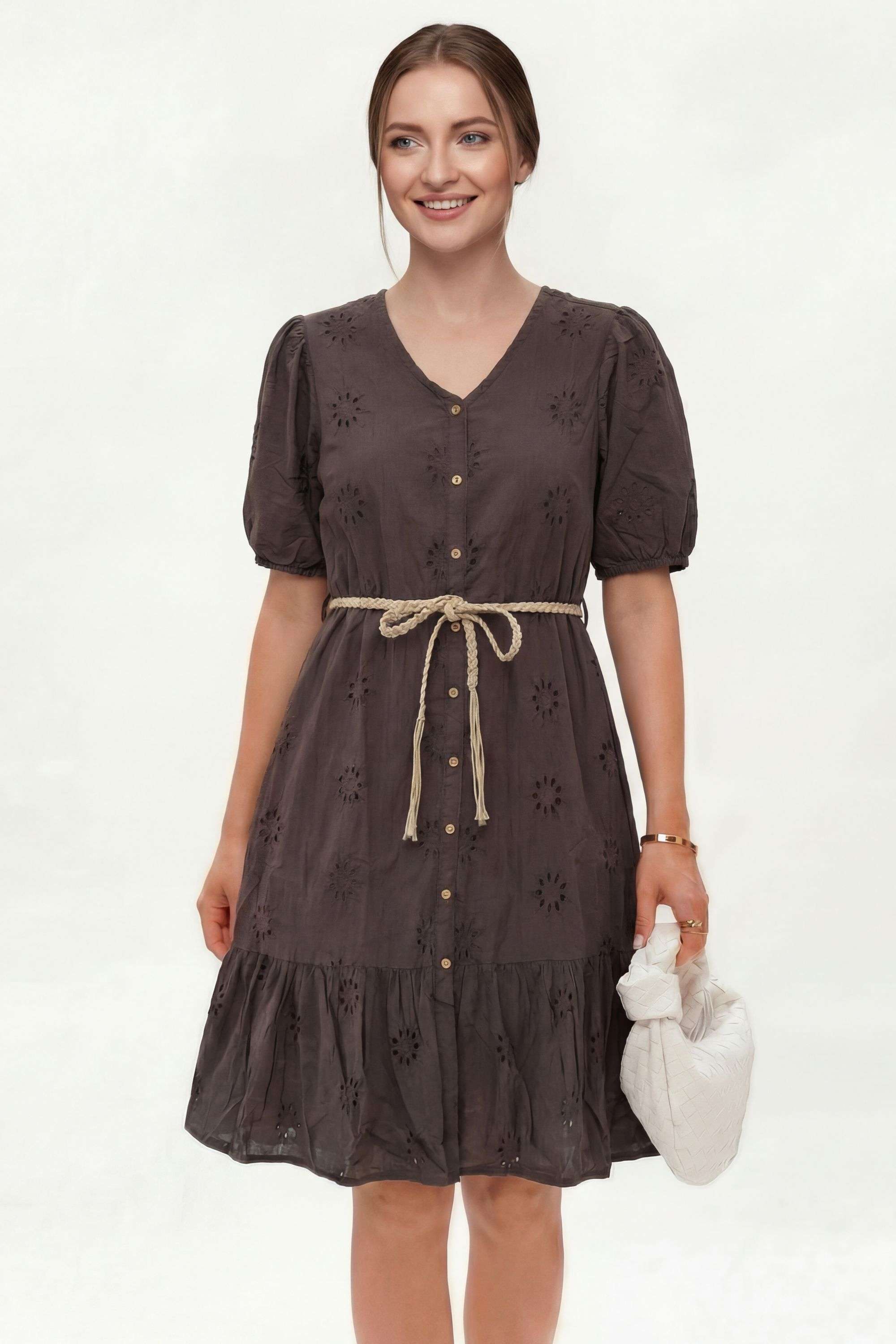intune Embroidered V-Neck Cotton Women Dress-picture-20