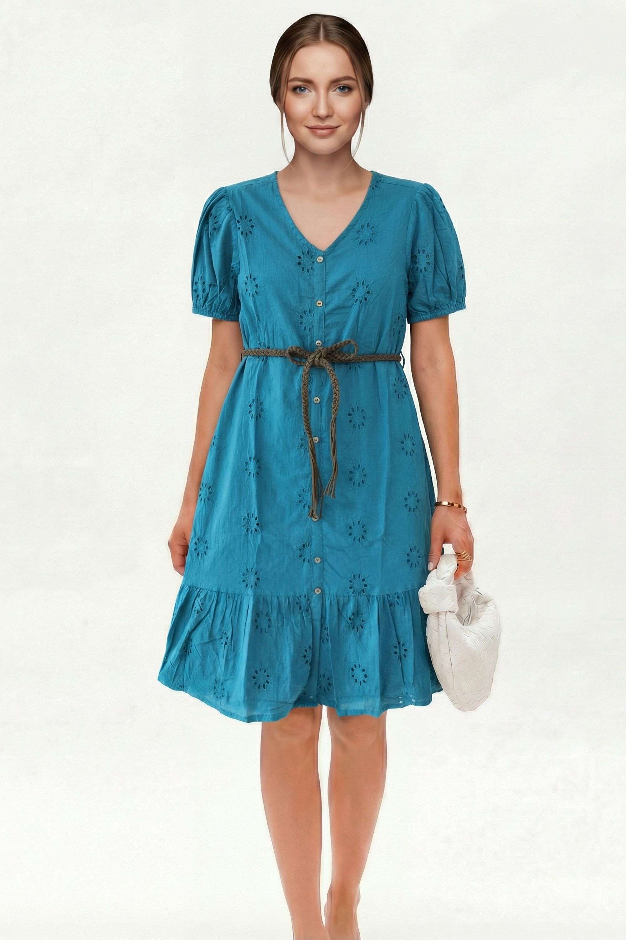 intune Embroidered V-Neck Cotton Women Dress-picture-36