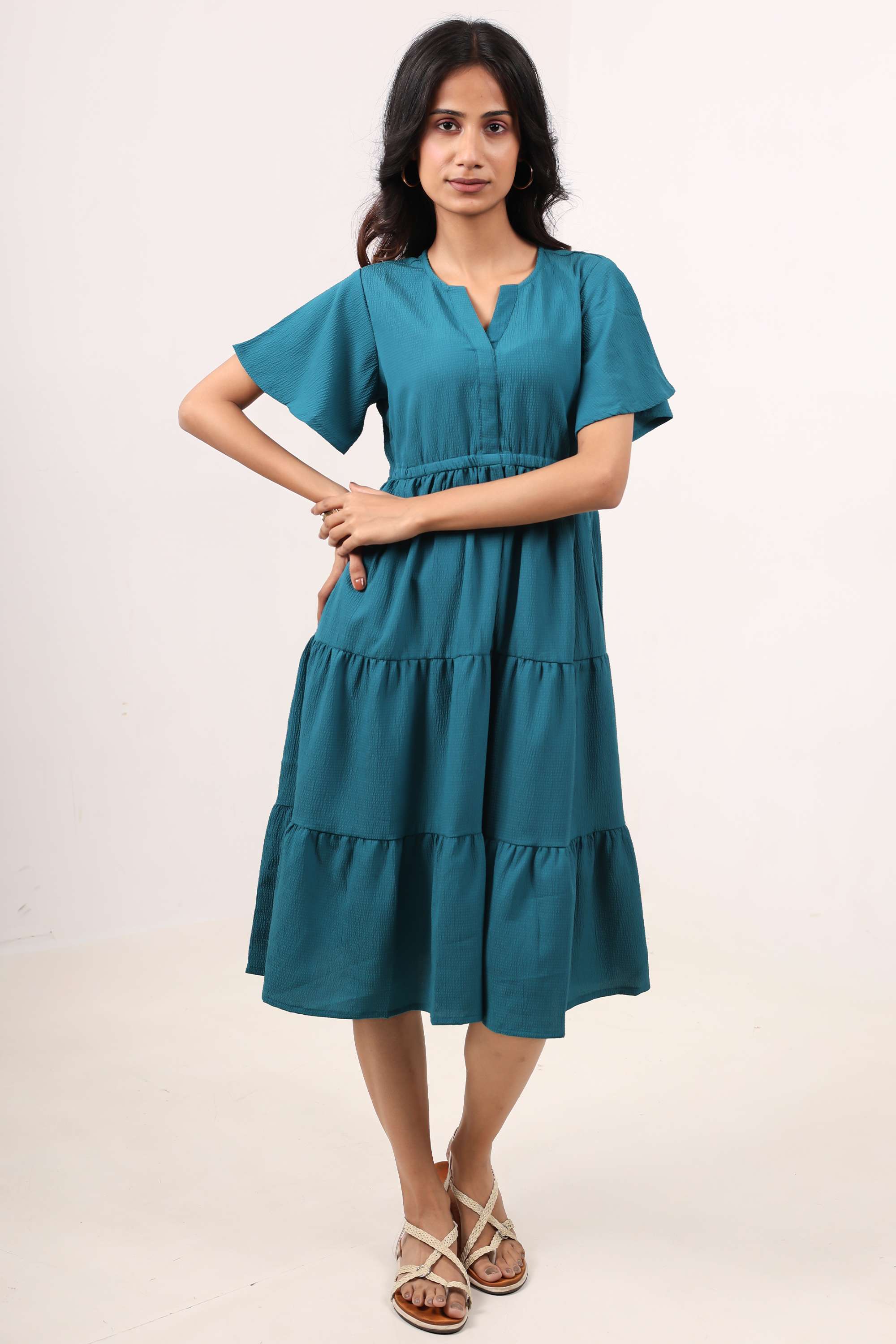intune Solid V-Neck Blended Fabric Women Dress-picture-11