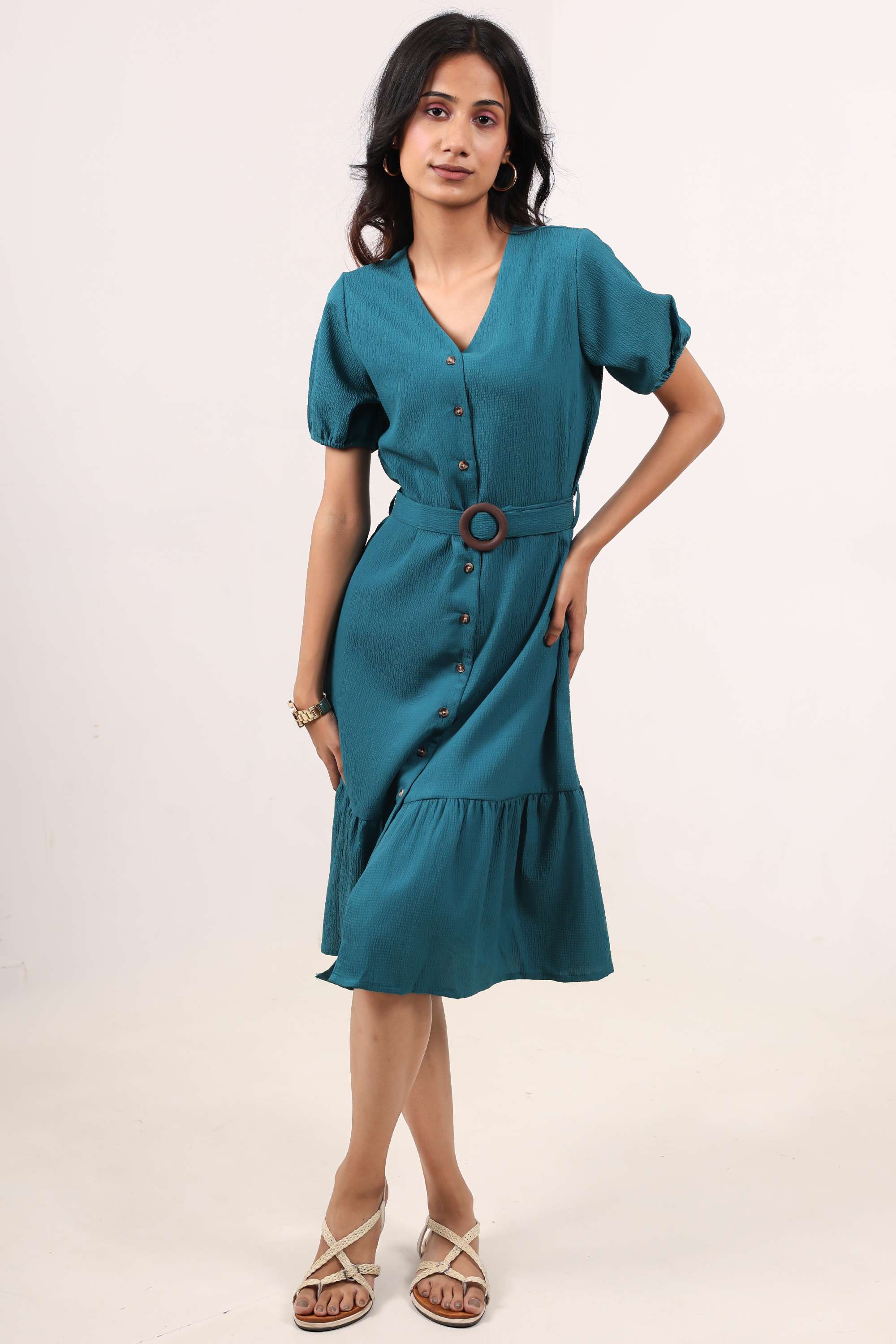 intune Solid V-Neck Polyester Women Dress-picture-20