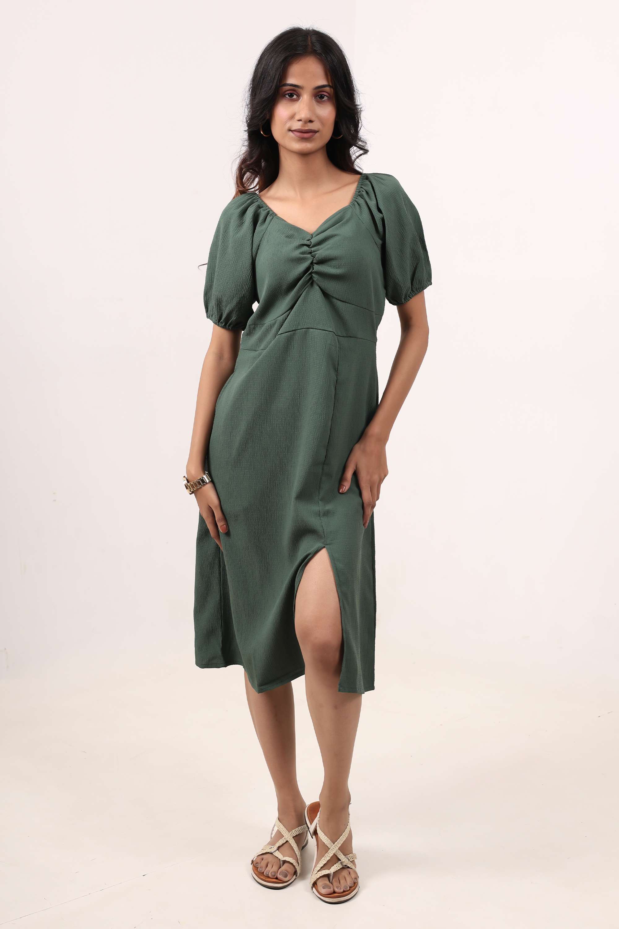 intune Solid V-Neck Polyester Women Dress-picture-25