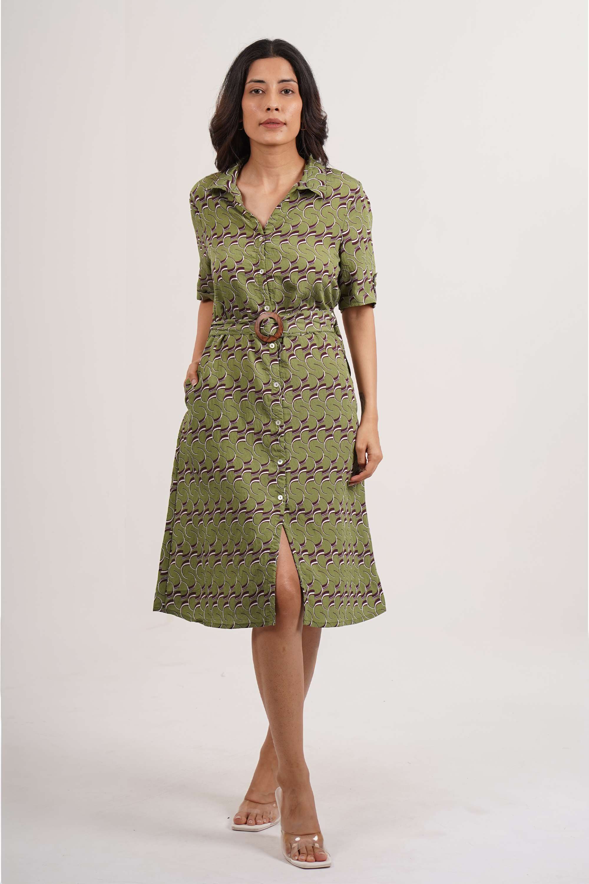 intune Printed Collared Blended Fabric Women Dress-picture-22