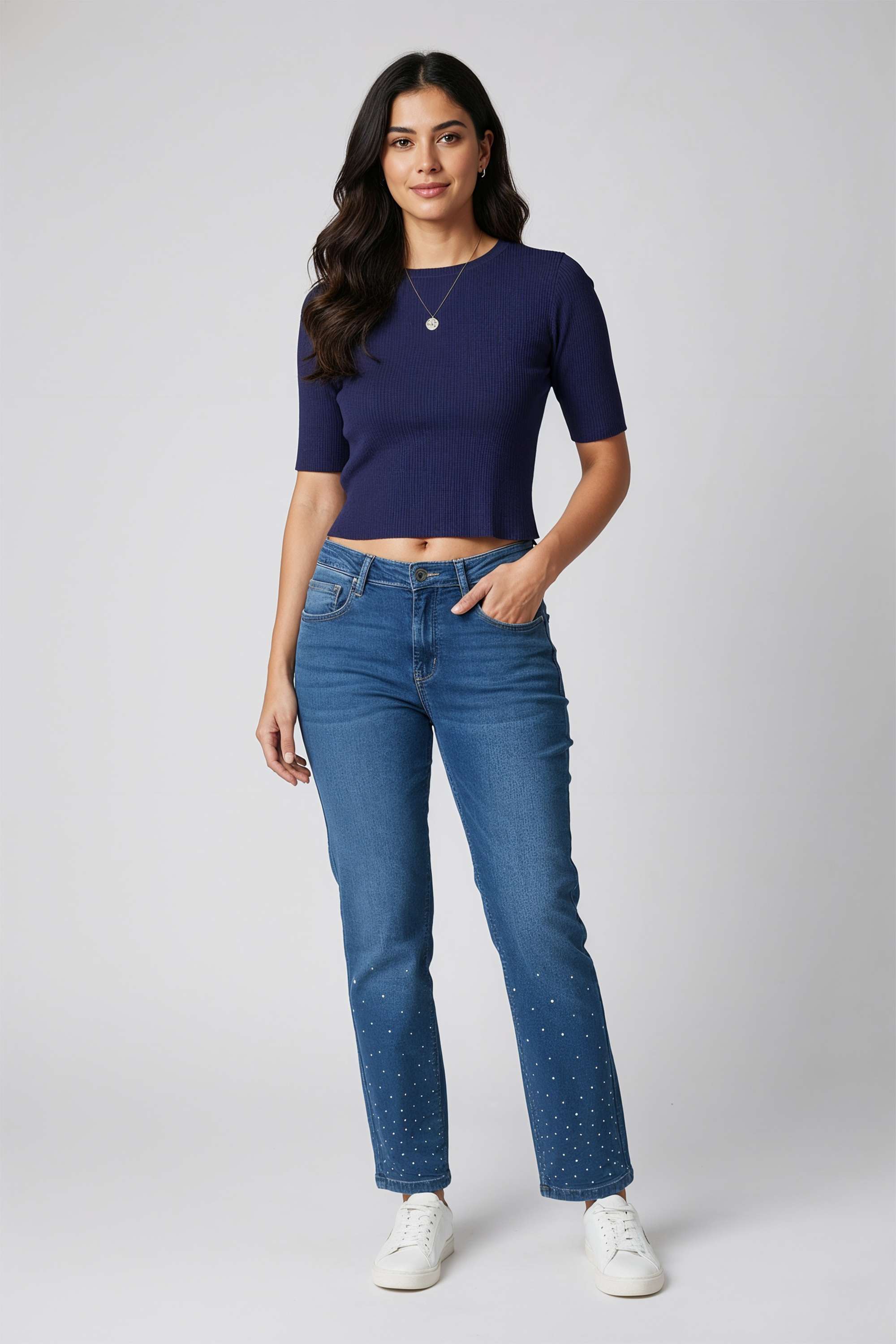 Relaxed Fit Ankle Length Cotton Women Casual Wear Jeans-image-1