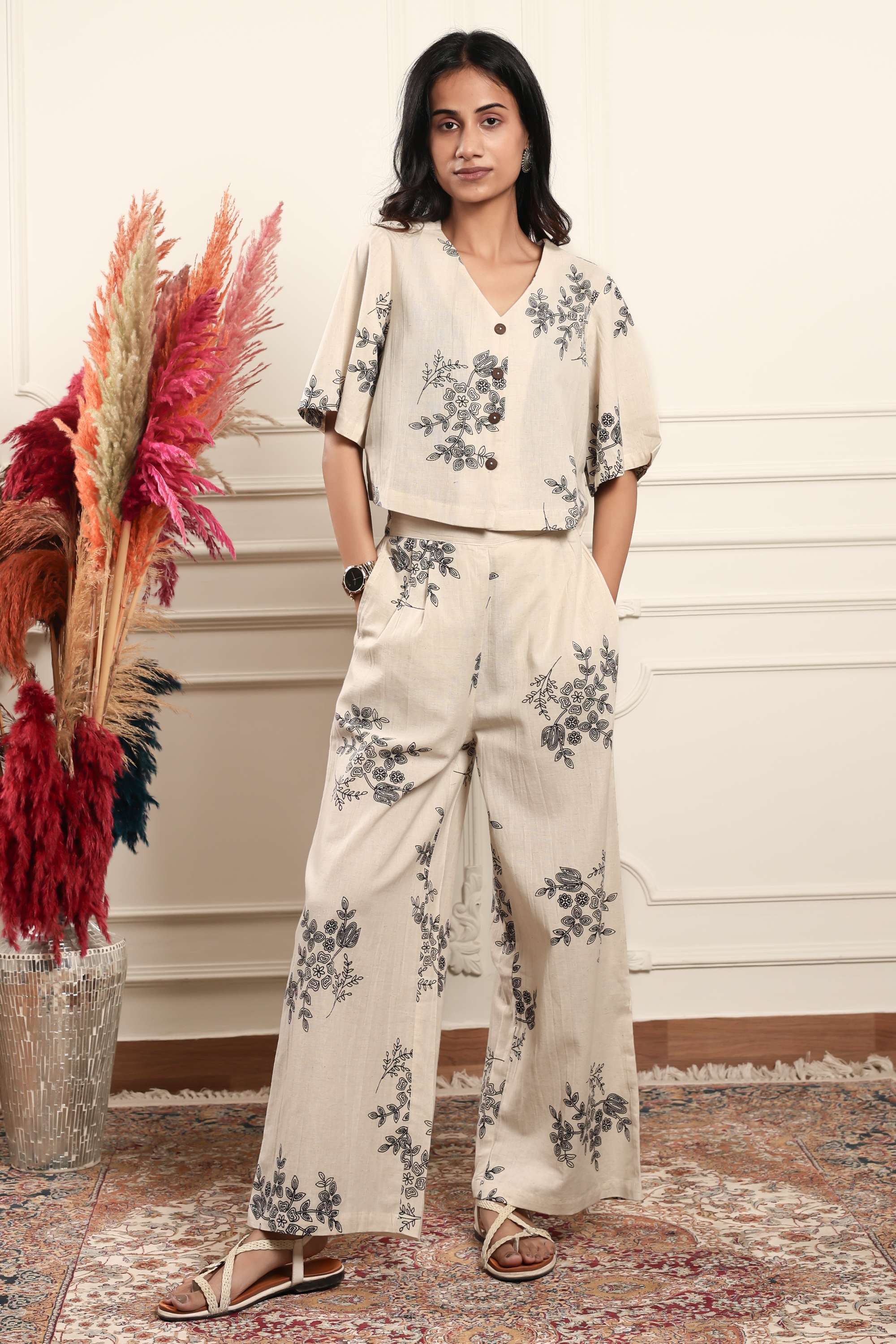 Printed Cotton Blend Regular Fit Women's Pants-image-22