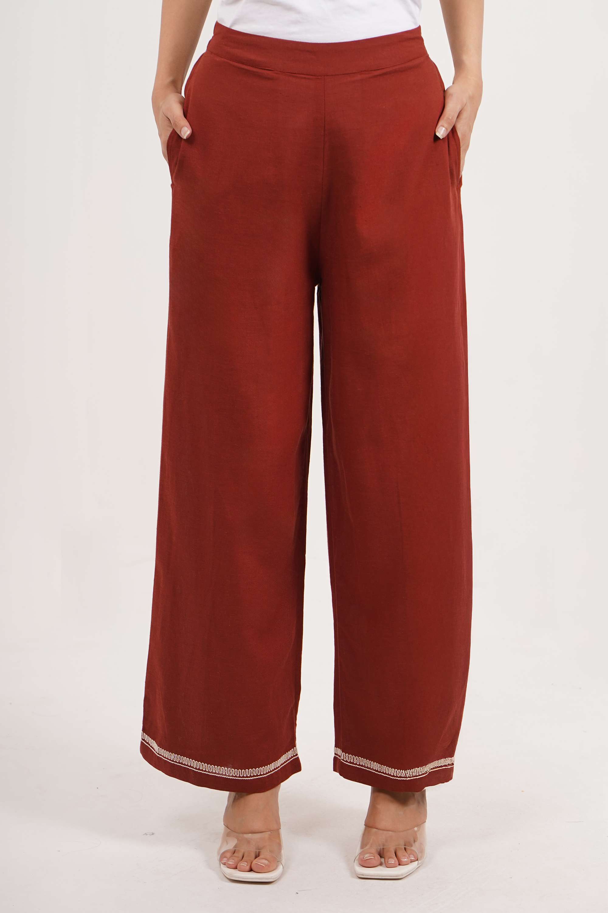 intune Embroidered Regular Fit Rayon Women's Casual Wear Pants-picture-13