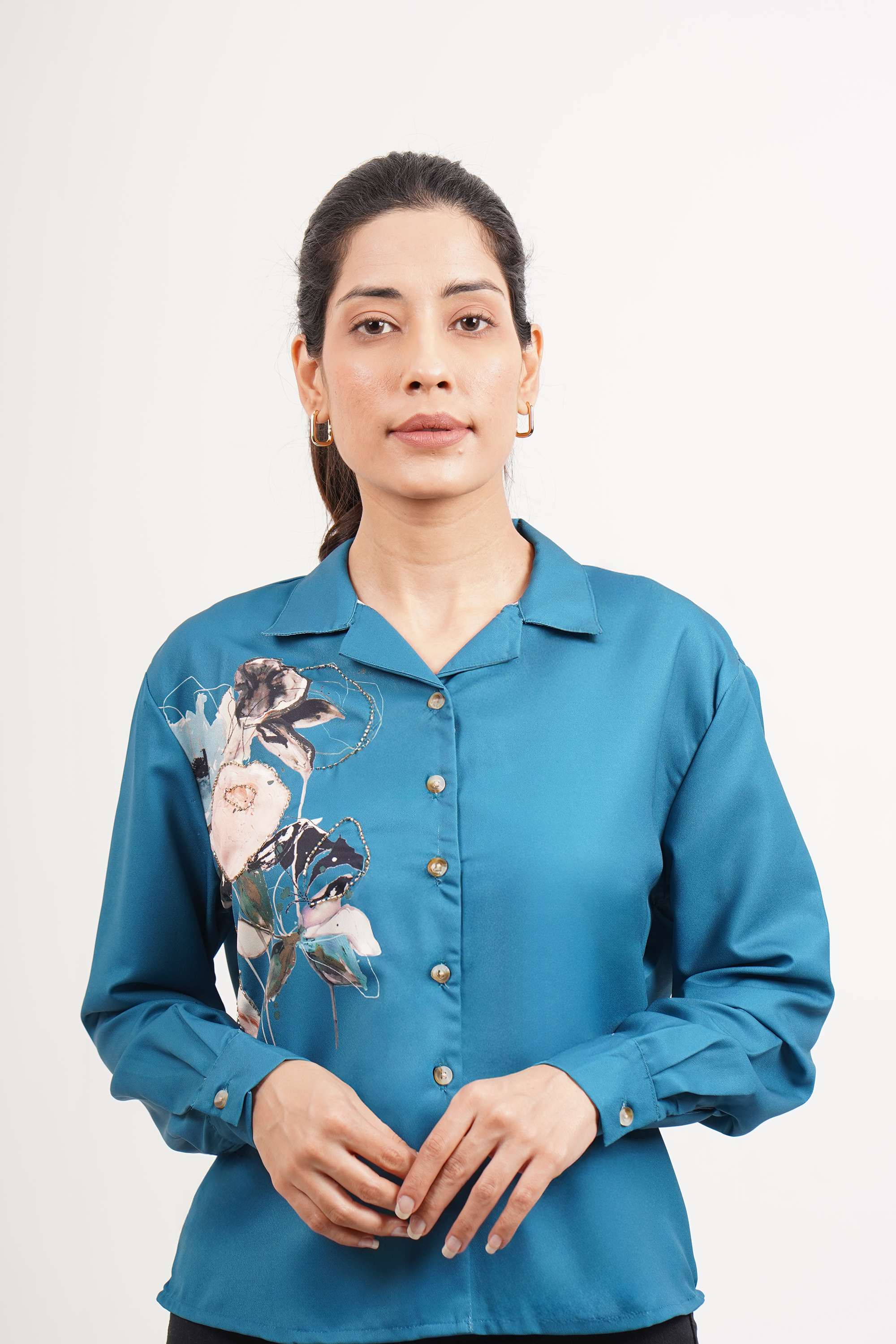 intune Embellished Collared Blended Fabric Women Casual Shirt-picture-12