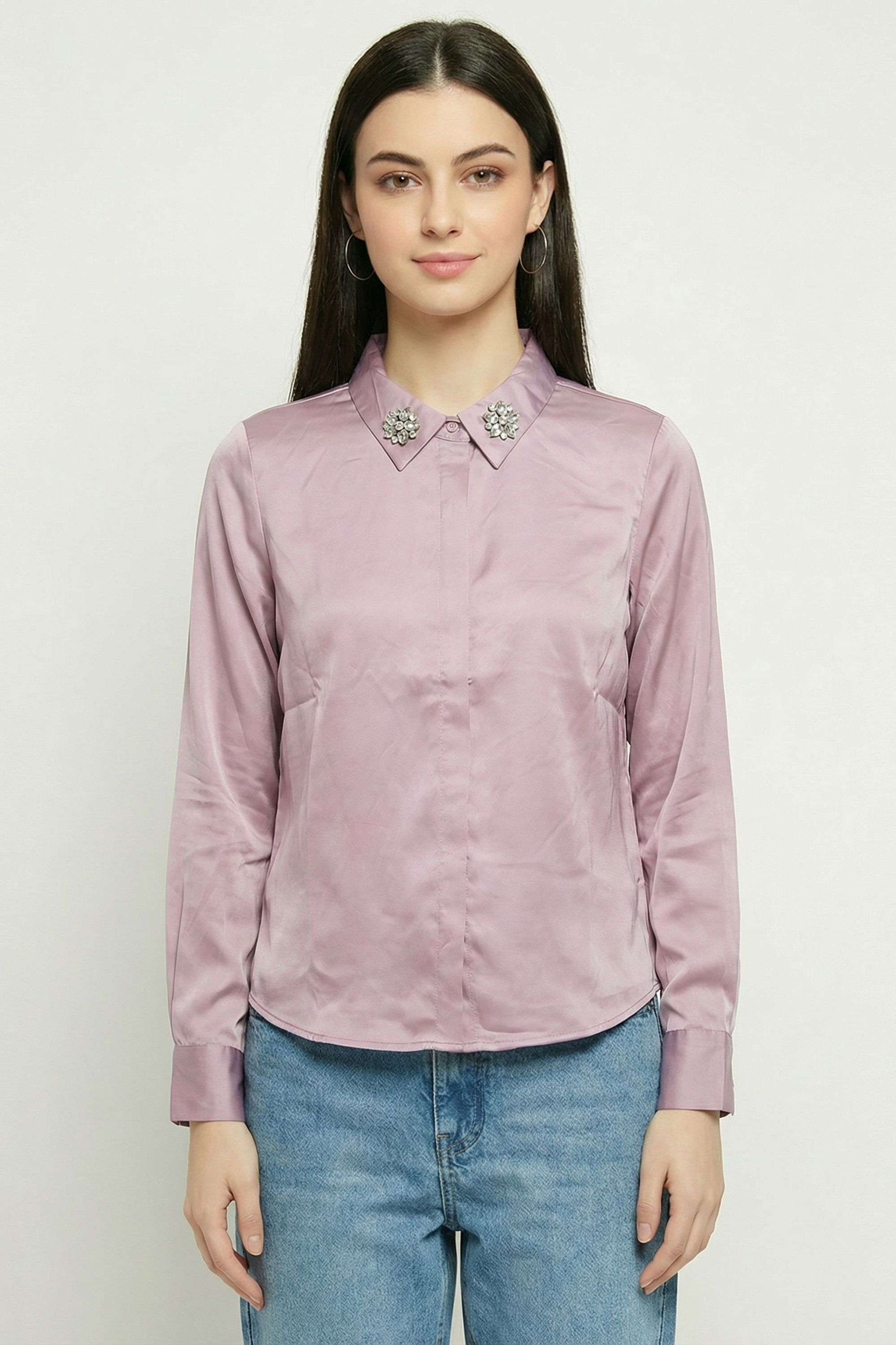 intune Solid Polyester Full Sleeves Regular Fit Casual Wear Women Shirt-picture-10