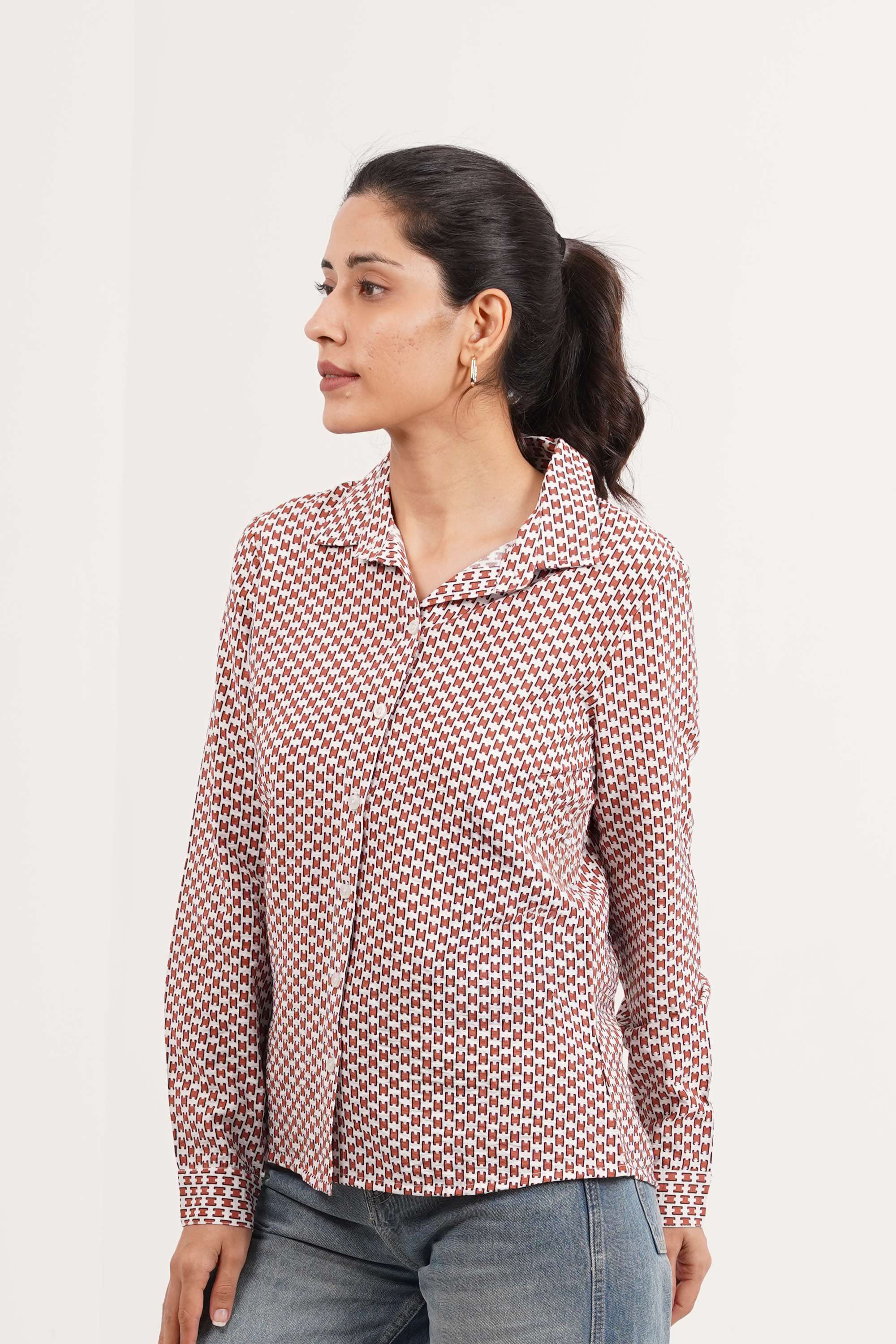Printed Collared Viscose Women's Casual Wear Shirt-image-29