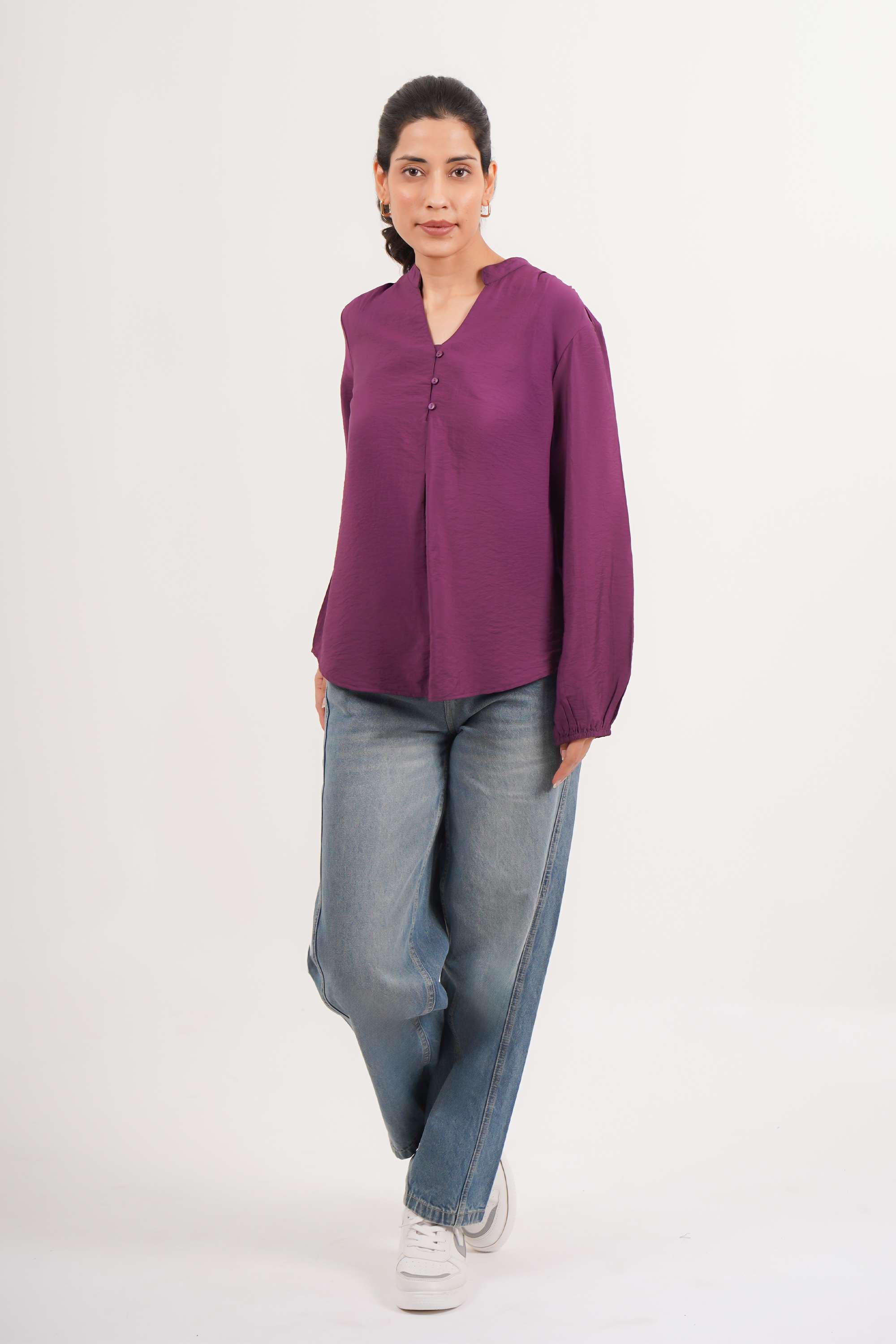 intune Solid V-Neck Viscose Women's Casual Wear Shirt-picture-10
