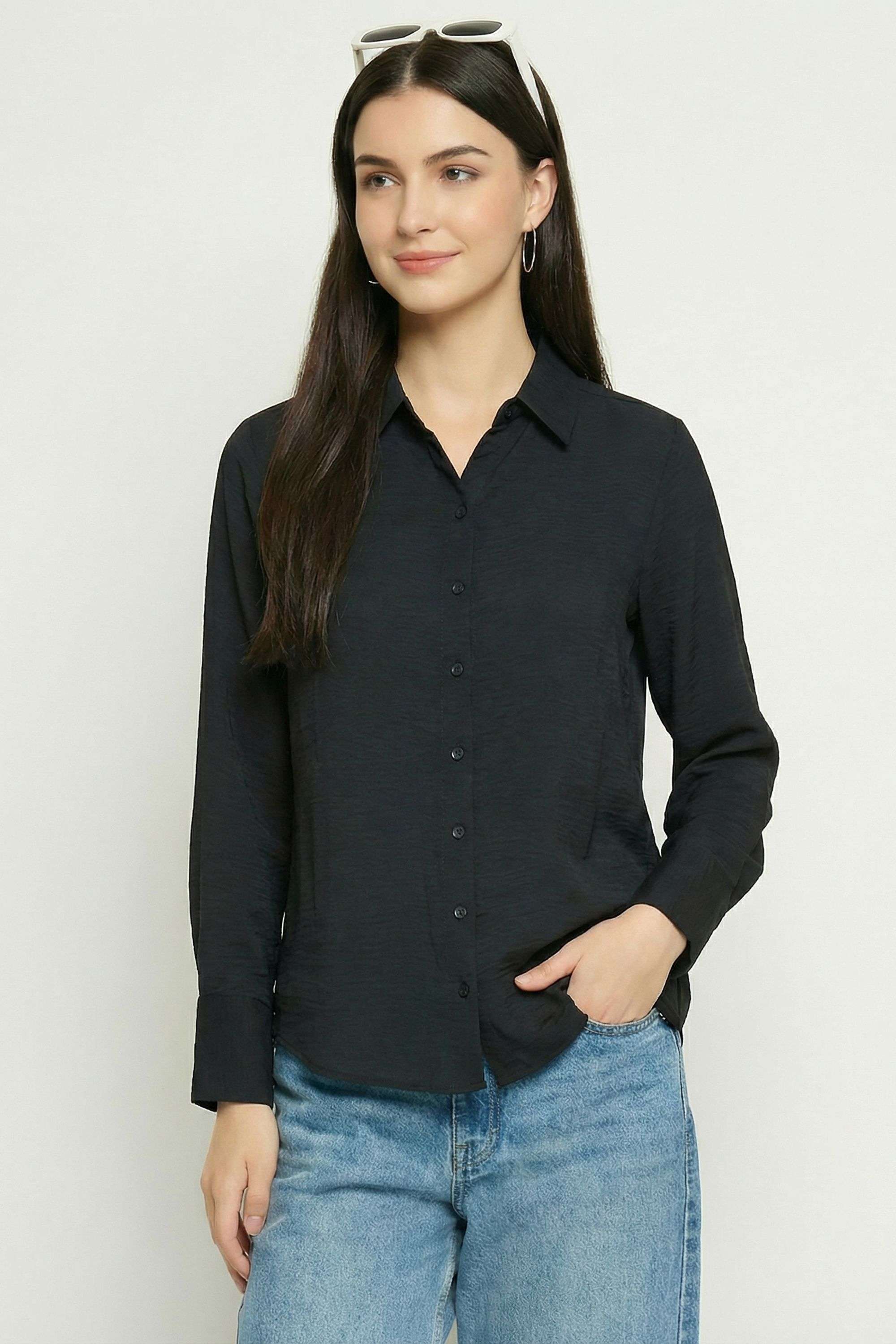 intune Solid Polyester Full Sleeves Regular Fit Casual Wear Women Shirt-picture-17