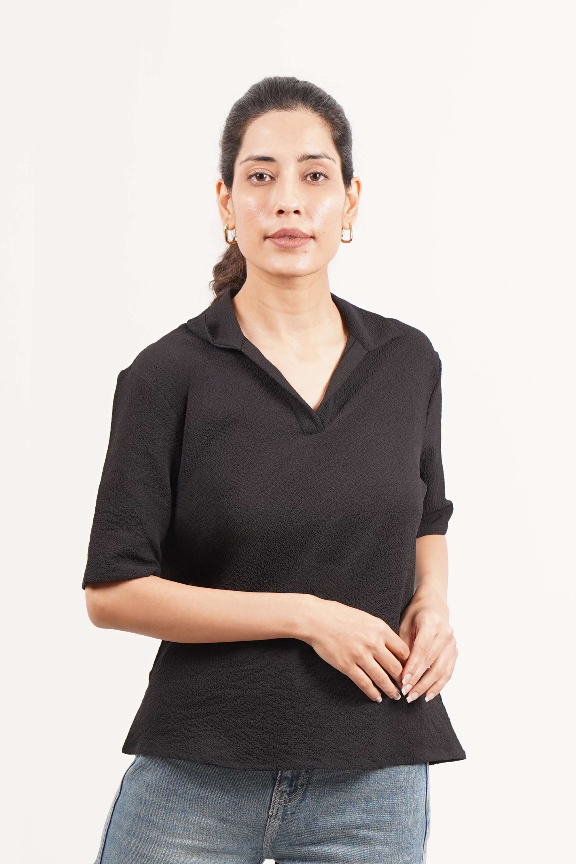 intune Solid Polyester Collared Women Top-picture-16