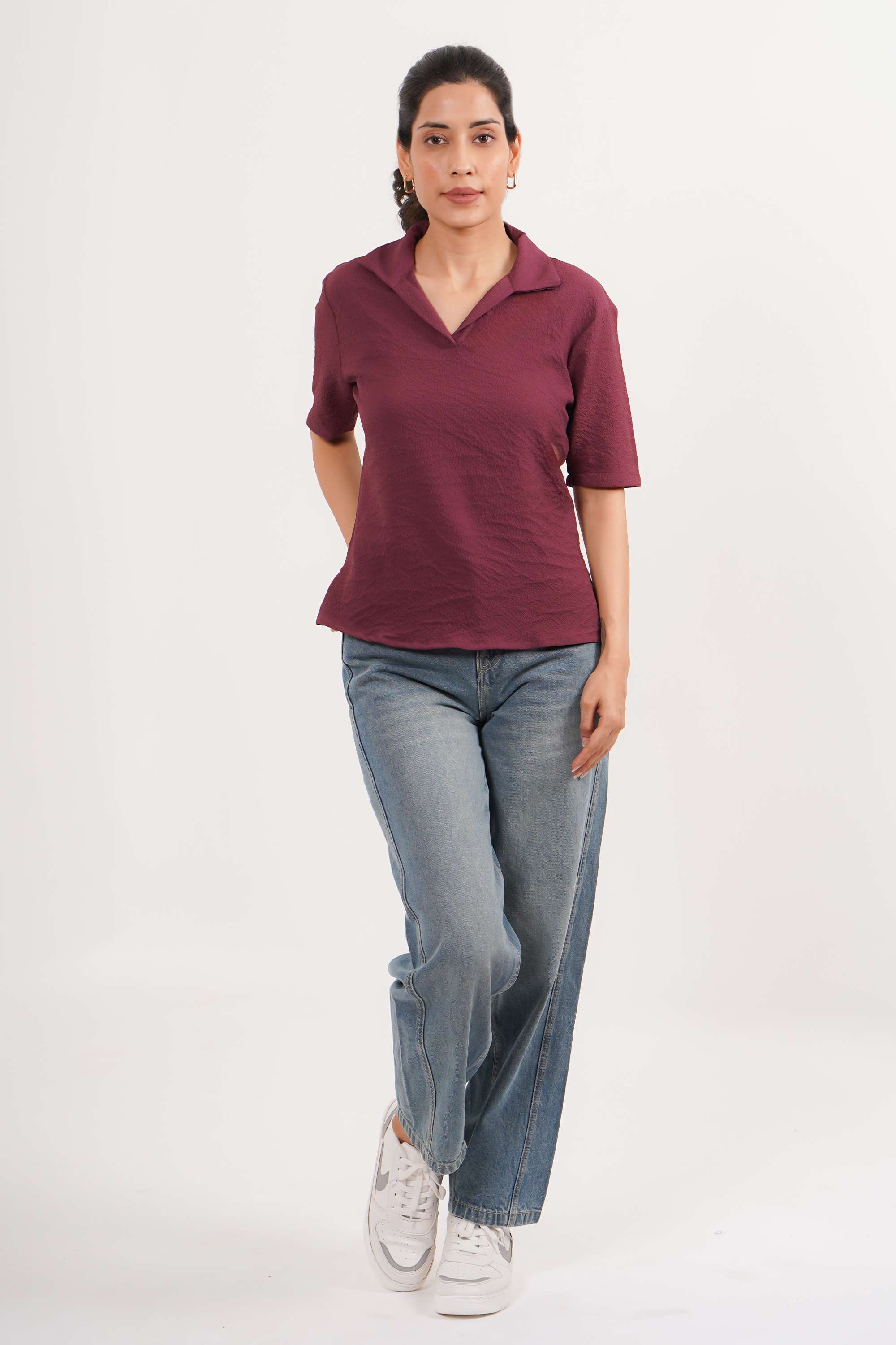 intune Solid Polyester Collared Women Top-picture-33