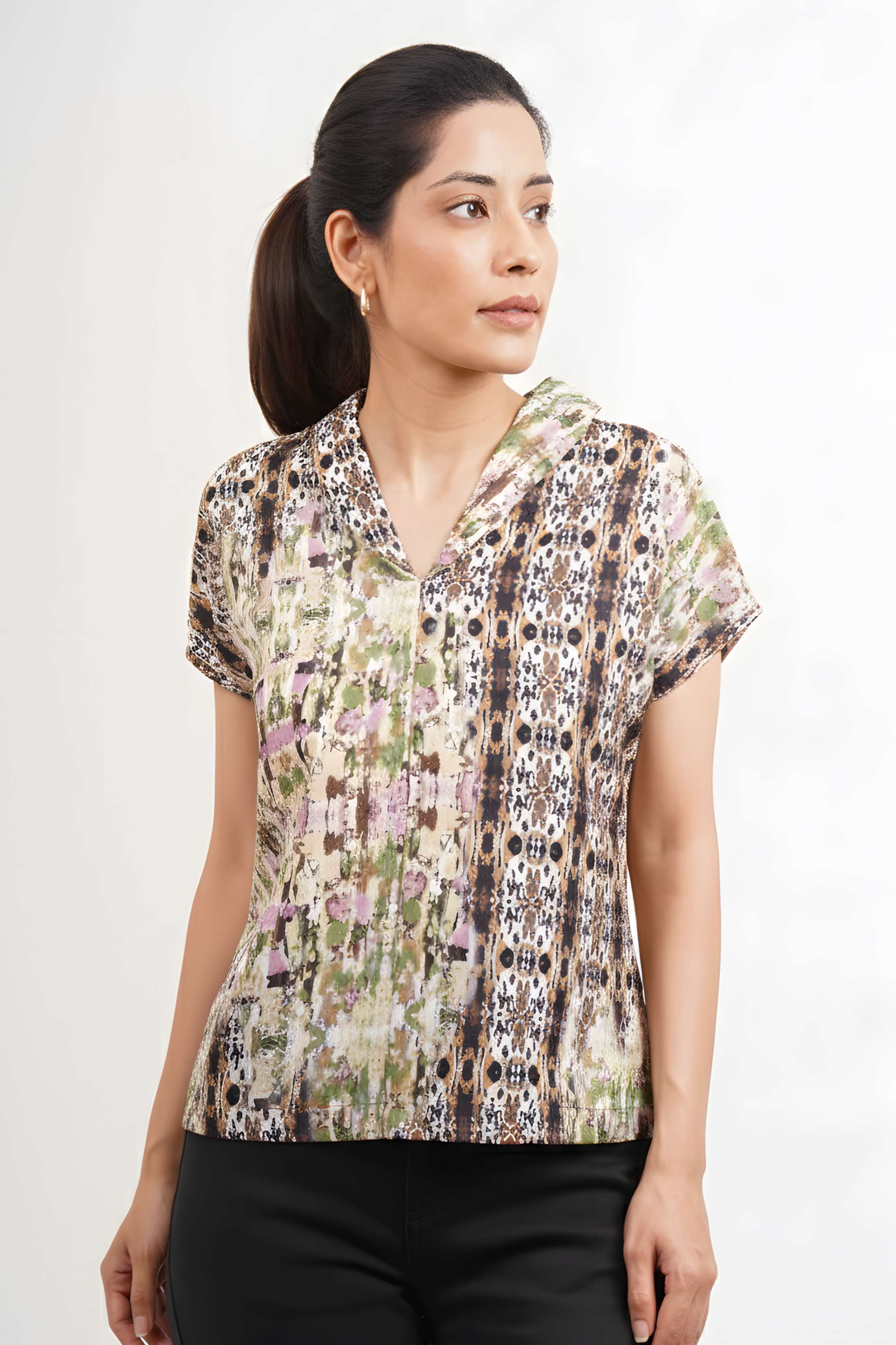 intune Printed Blended Fabric Round Neck Women Top-picture-28