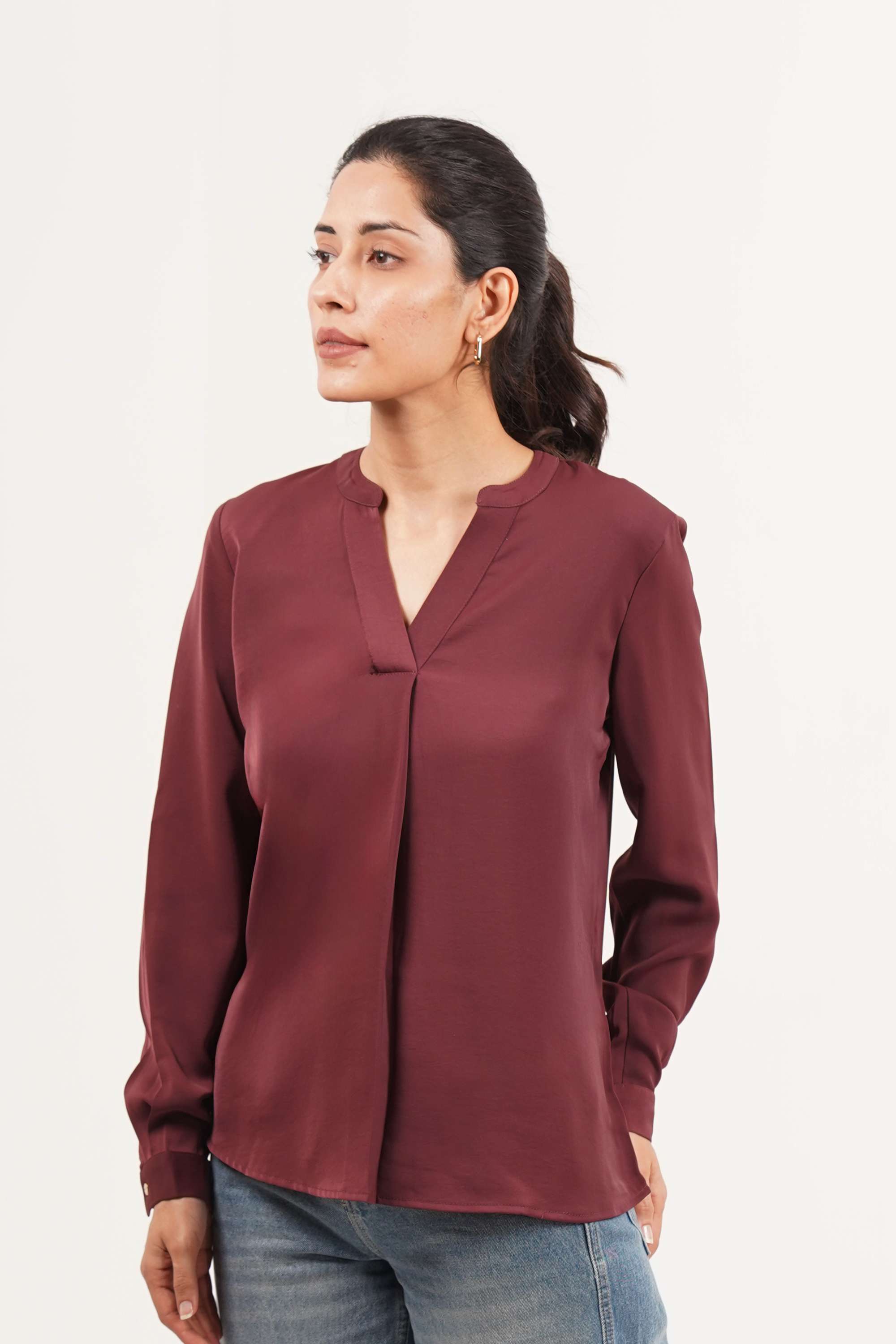intune Solid V-Neck Polyester Women's Casual Wear Top-picture-15