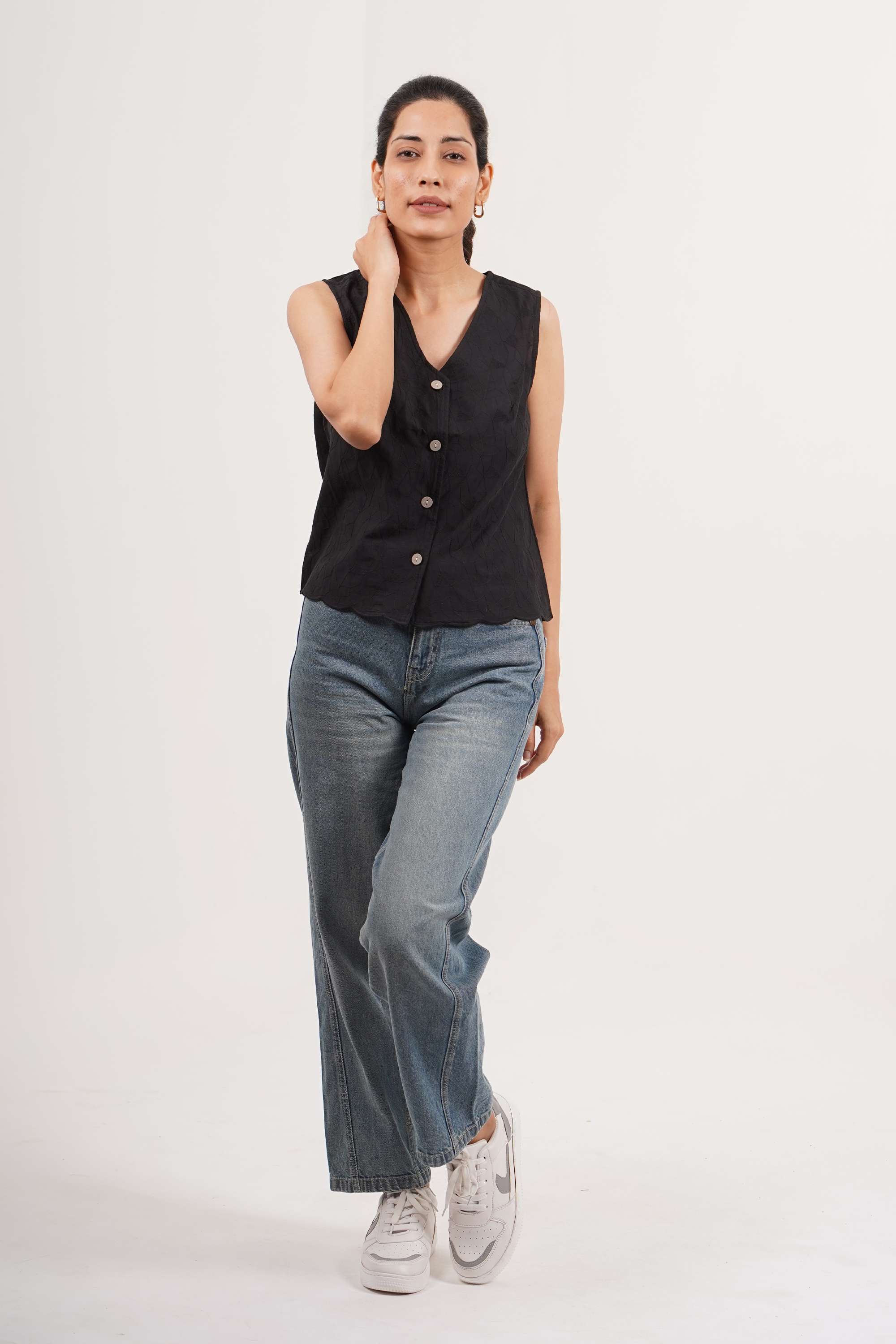 intune Solid Cotton V-Neck Women Top-picture-35