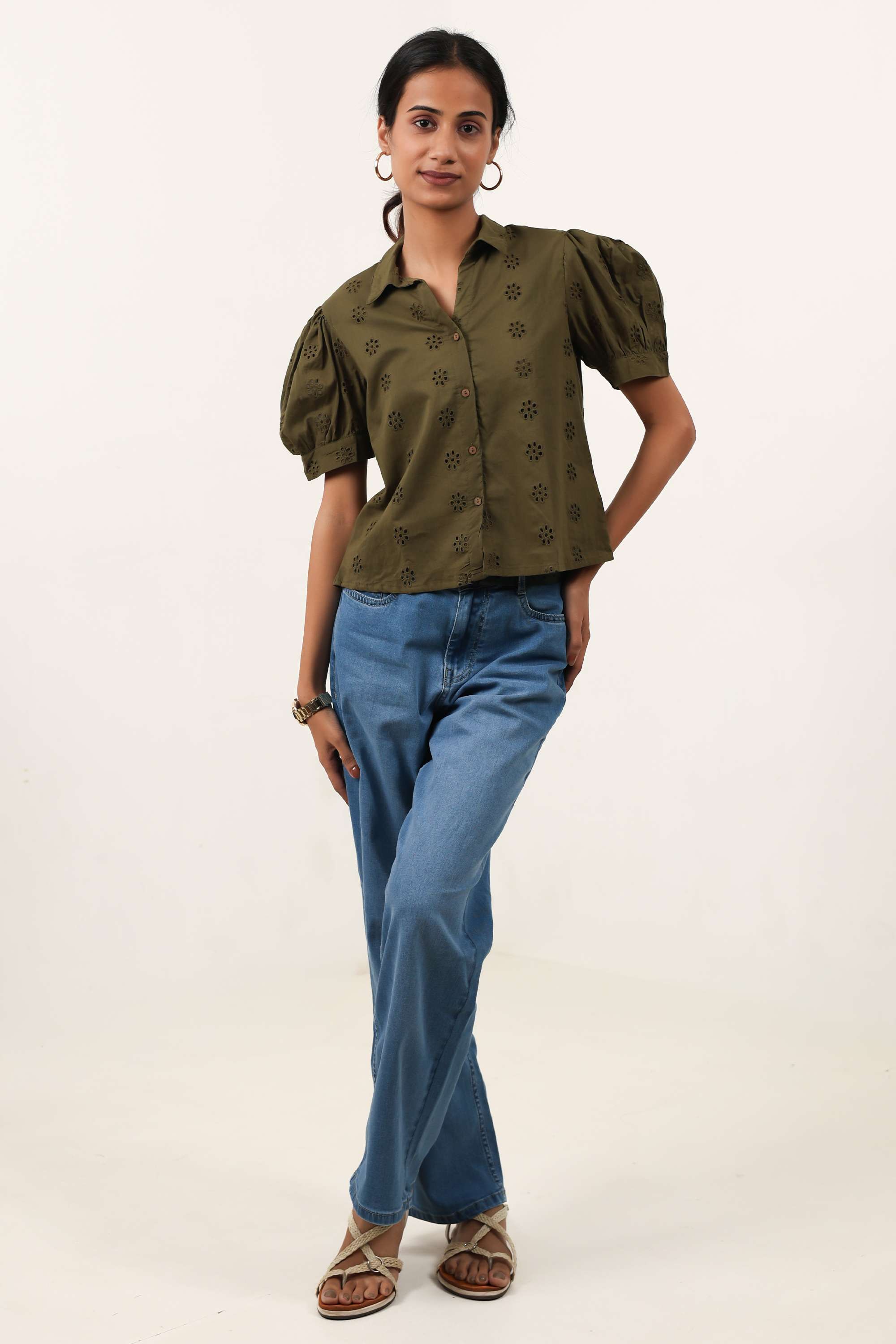 intune Schiffli Cotton Collared Women's Top-picture-40