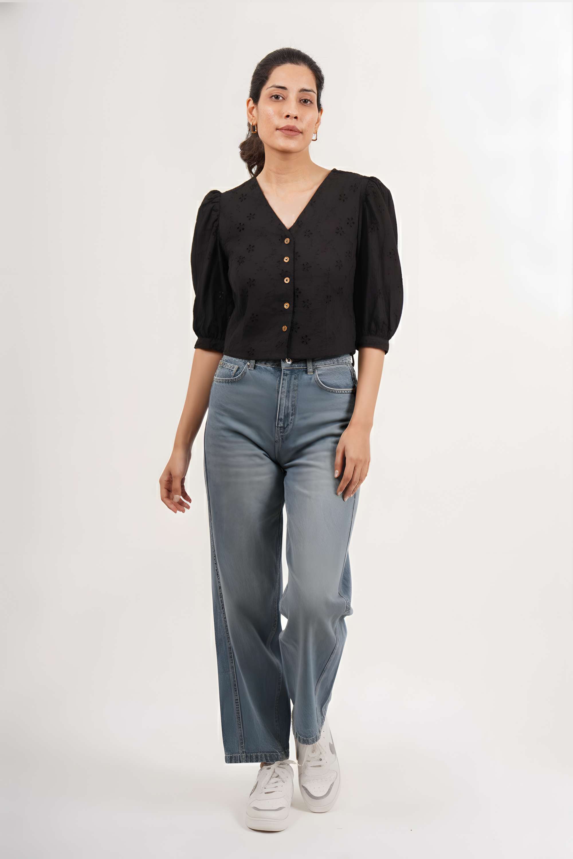 intune Schiffli Cotton V-Neck Women Top-picture-18
