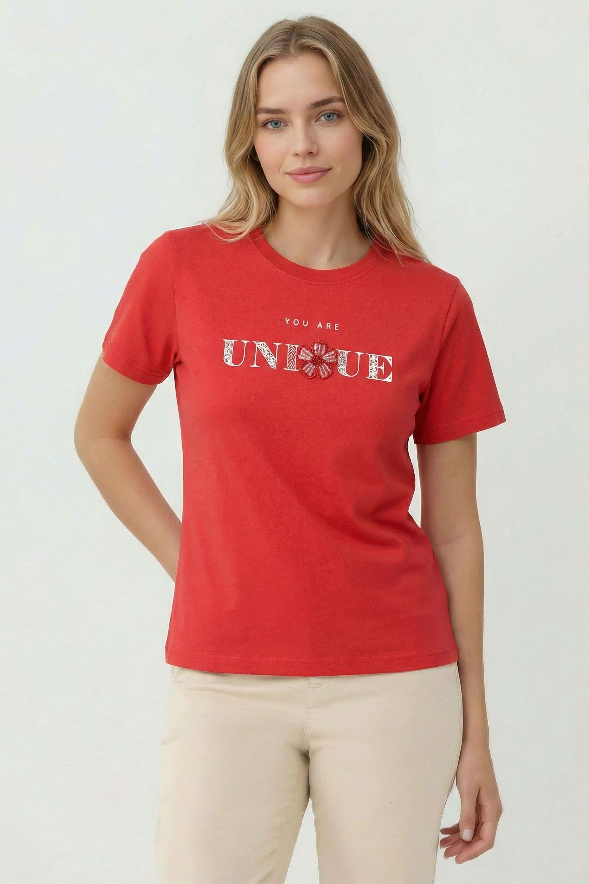 intune Embellished Cotton Short Sleeves Regular Fit Casual Wear Women T-Shirt-picture-17