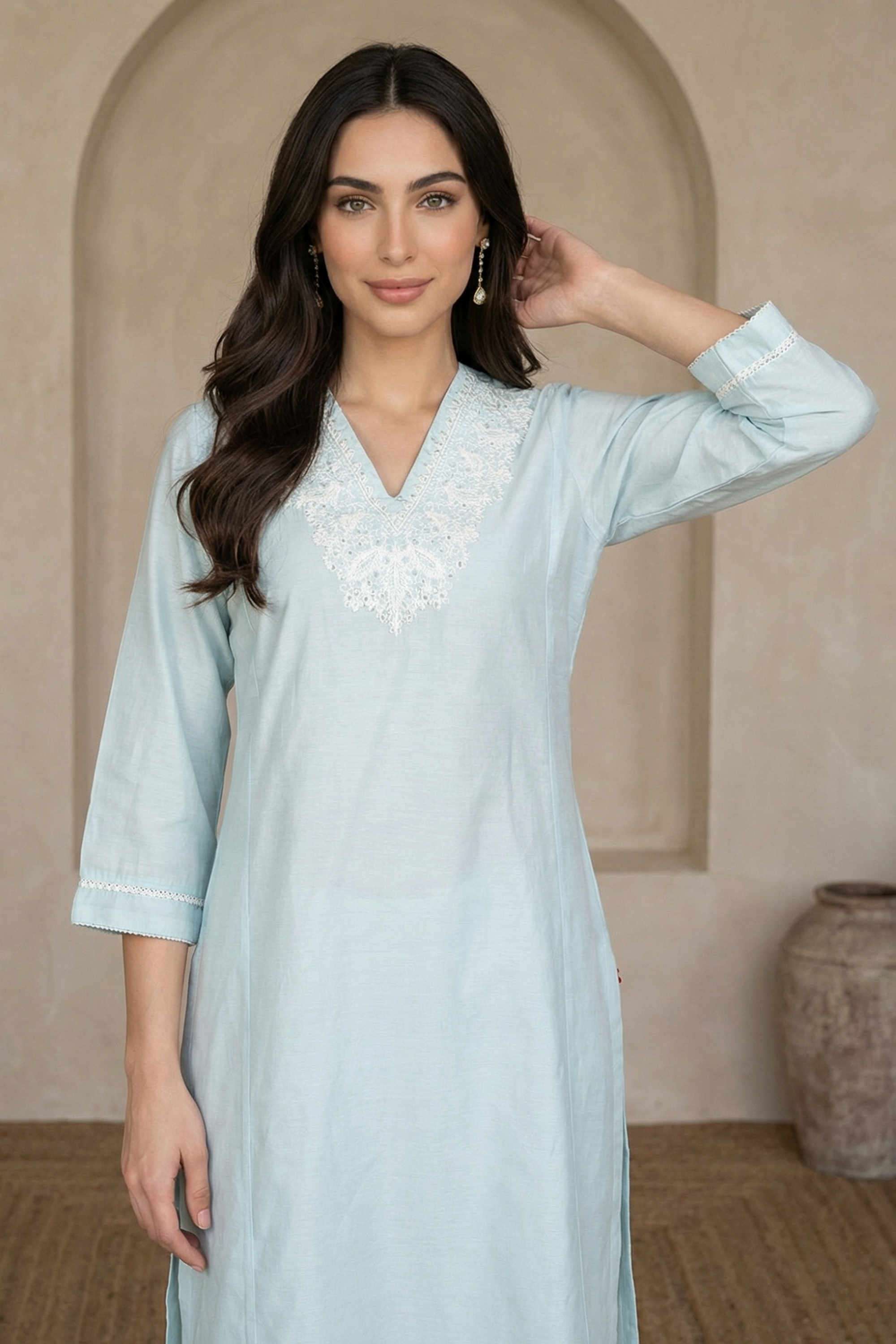 Embroidered-Viscose-V-Neck-Women-s-Festive-Wear-Kurta
