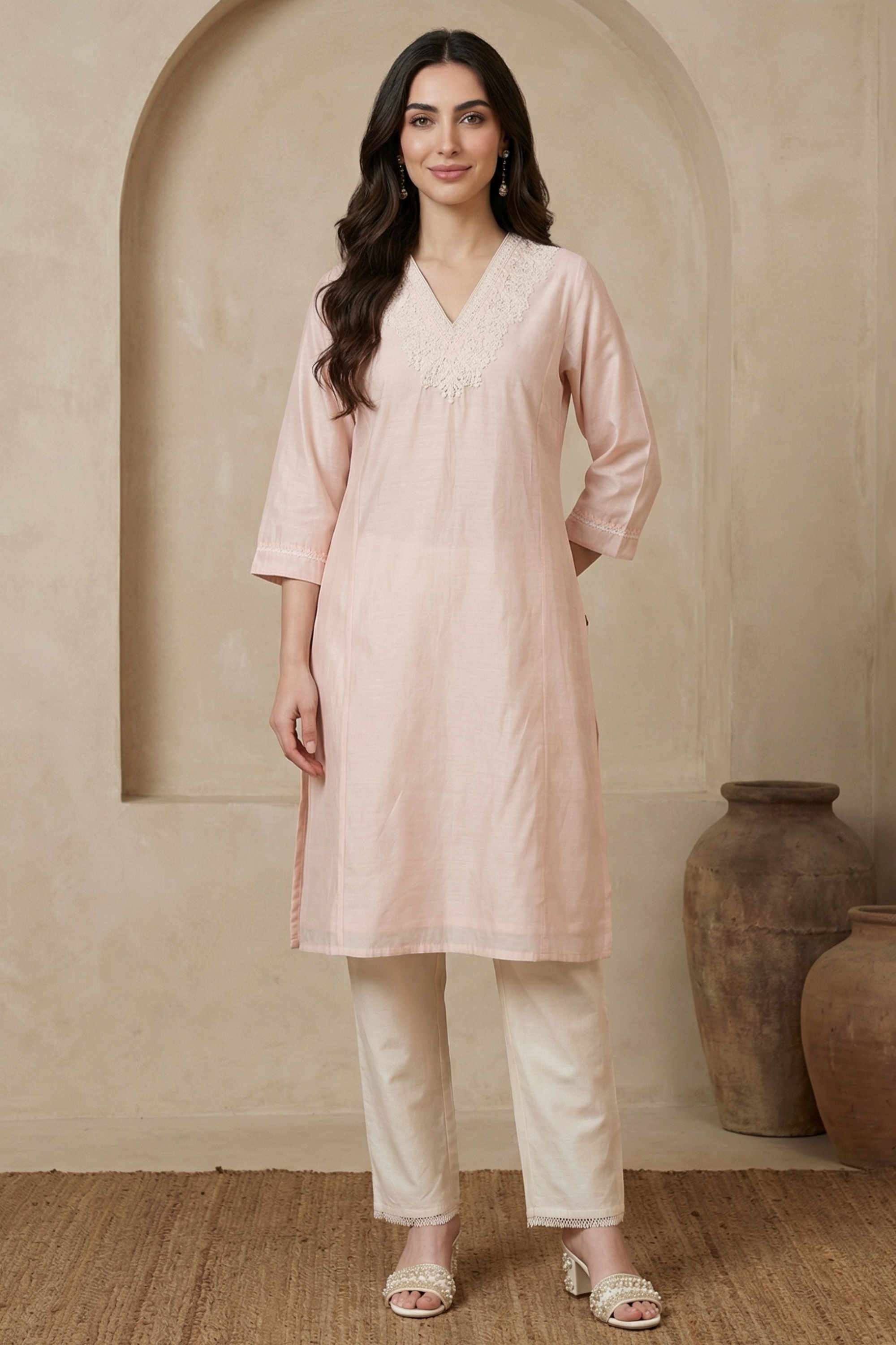 Embroidered-Viscose-V-Neck-Women-s-Festive-Wear-Kurta