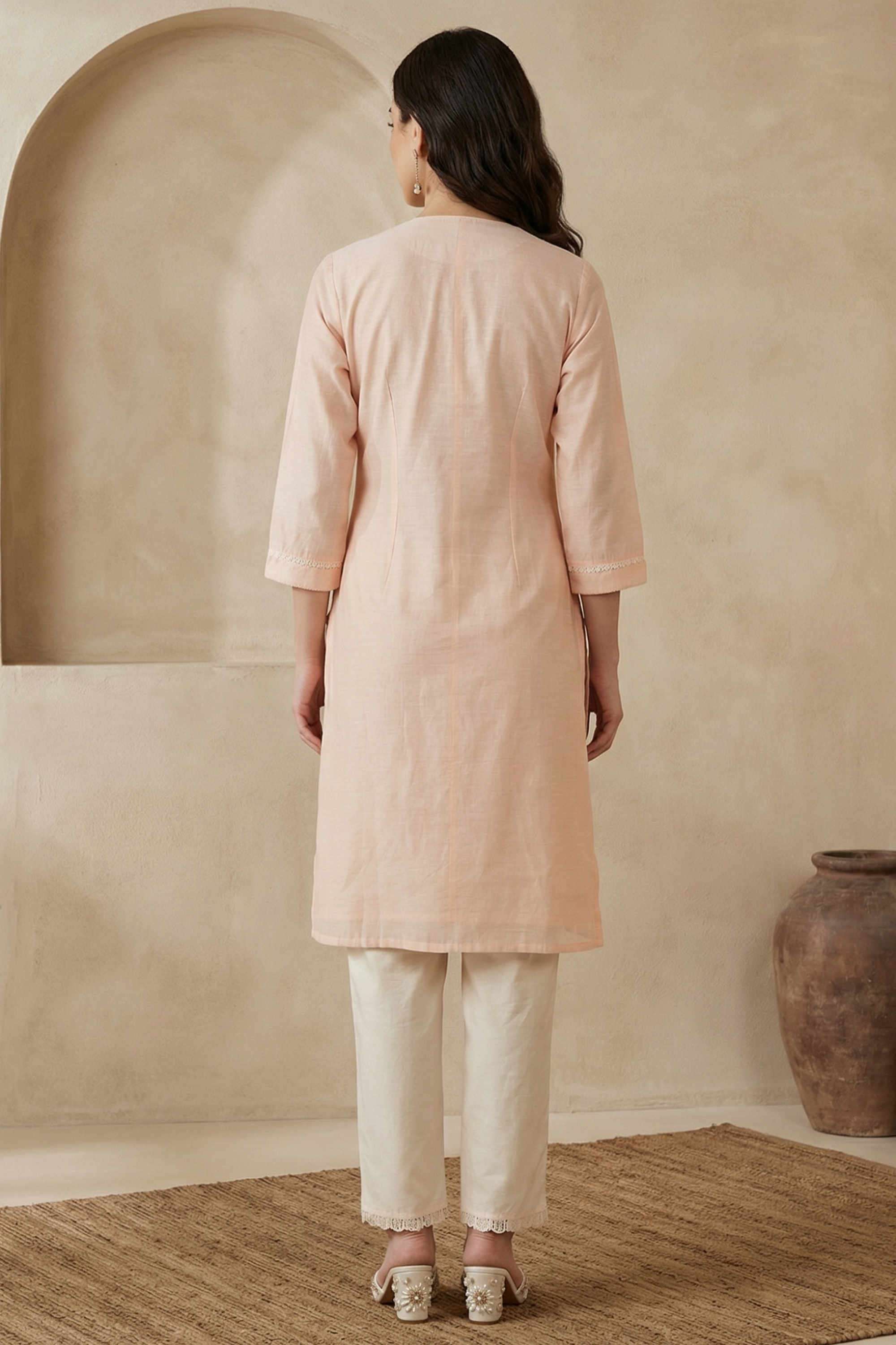 Embroidered-Viscose-V-Neck-Women-Fusion-Wear-Kurta