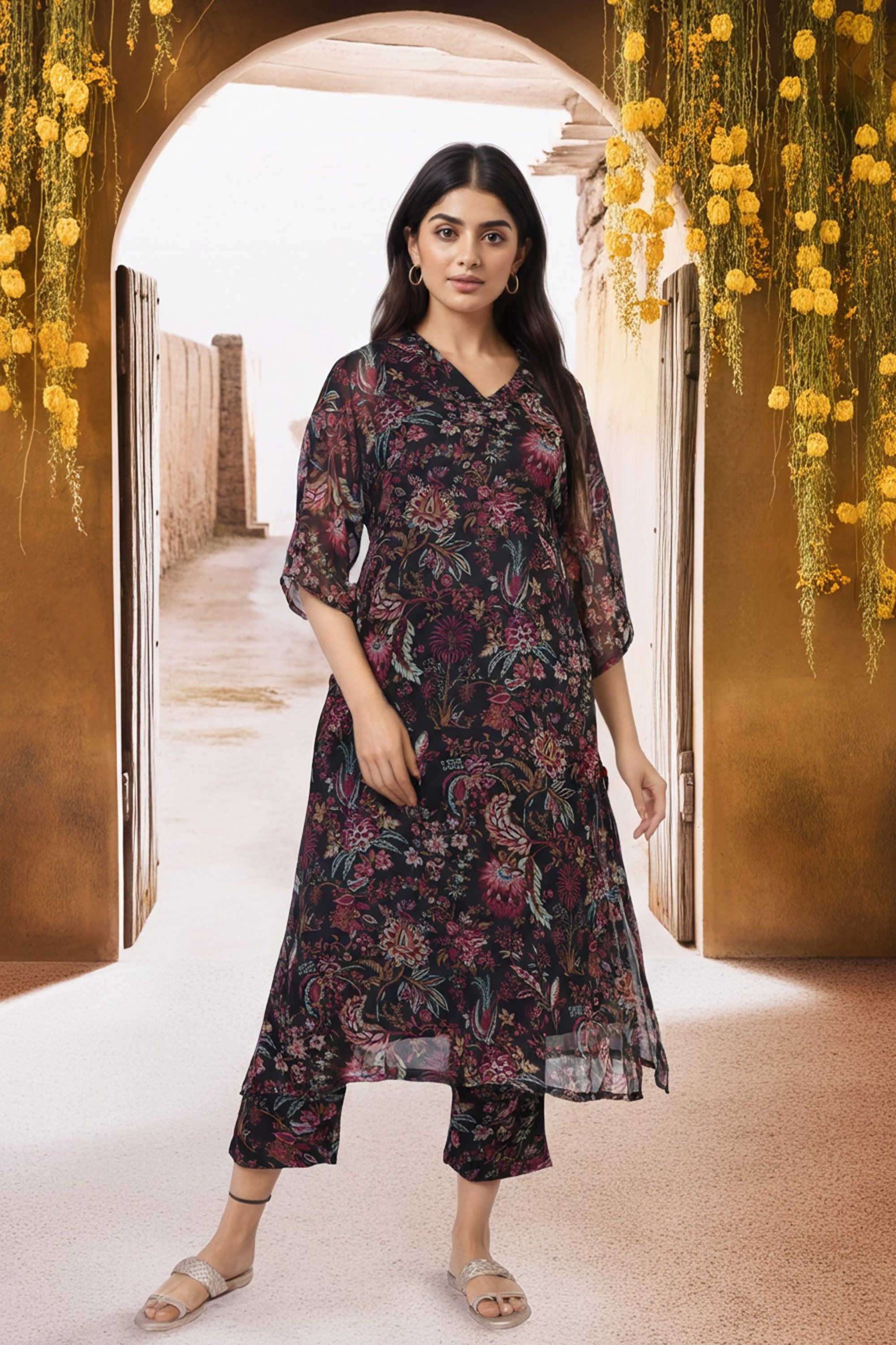 Textured-Blended-Fabric-Women-s-Festive-Wear-Kurta-Set